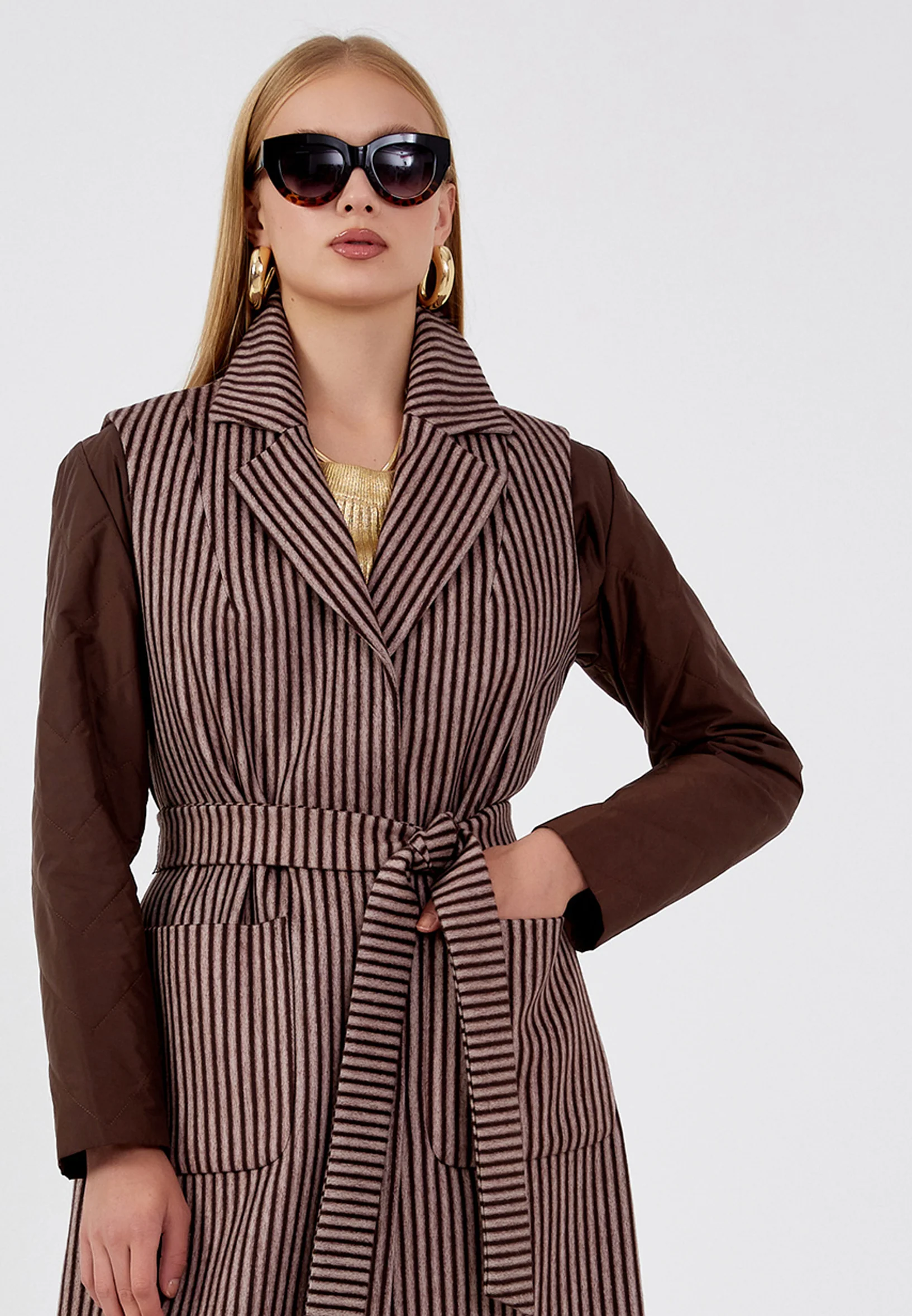 Lana Wool Striped Regular Coat mml0124 - Image 8
