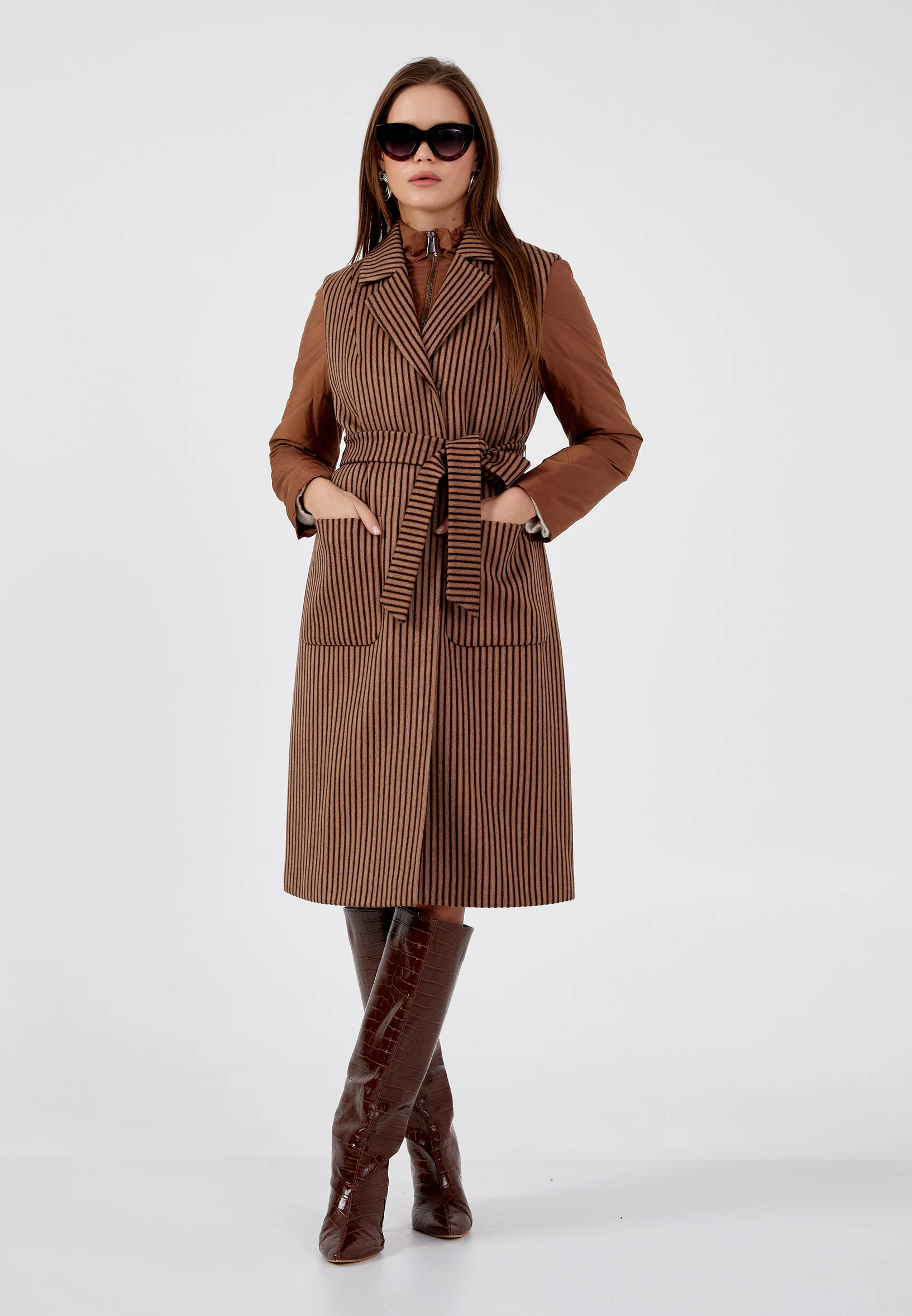 Lana Wool Striped Regular Coat mml0124 - Image 9