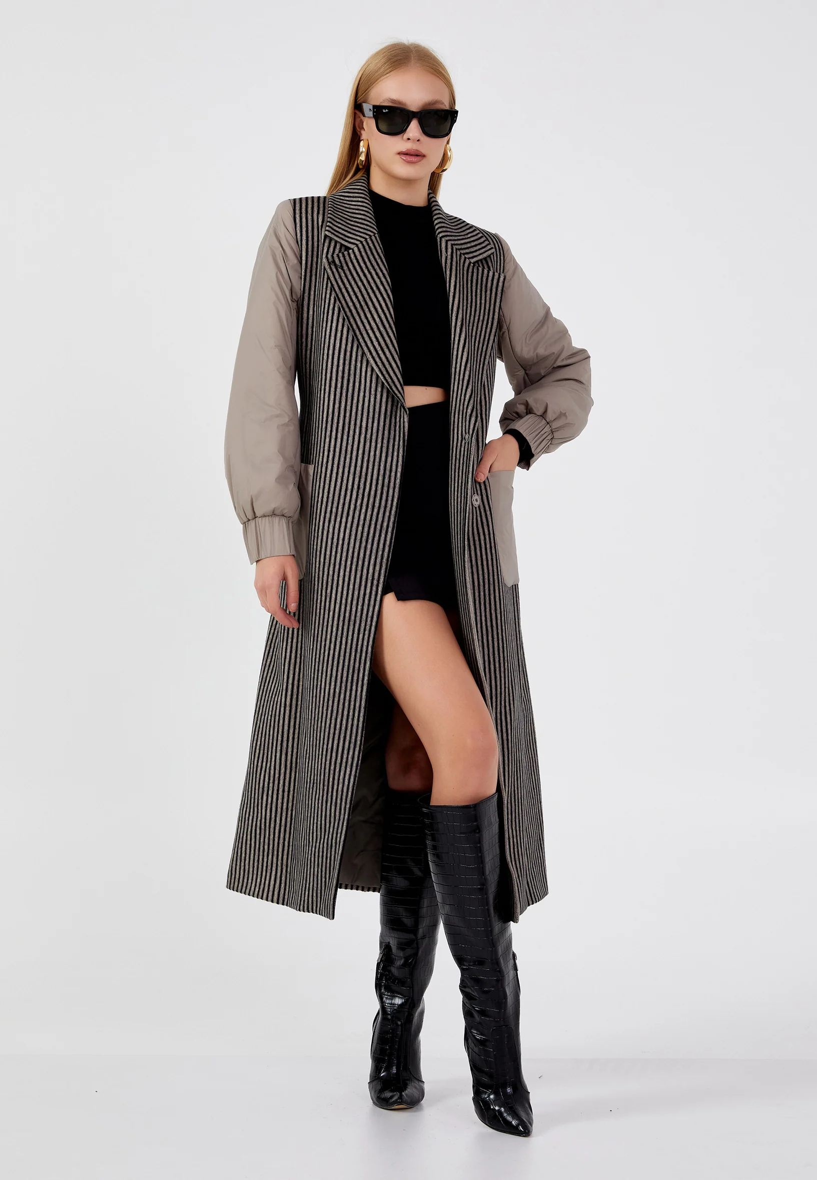 Lana Wool Striped Regular Coat mml0421