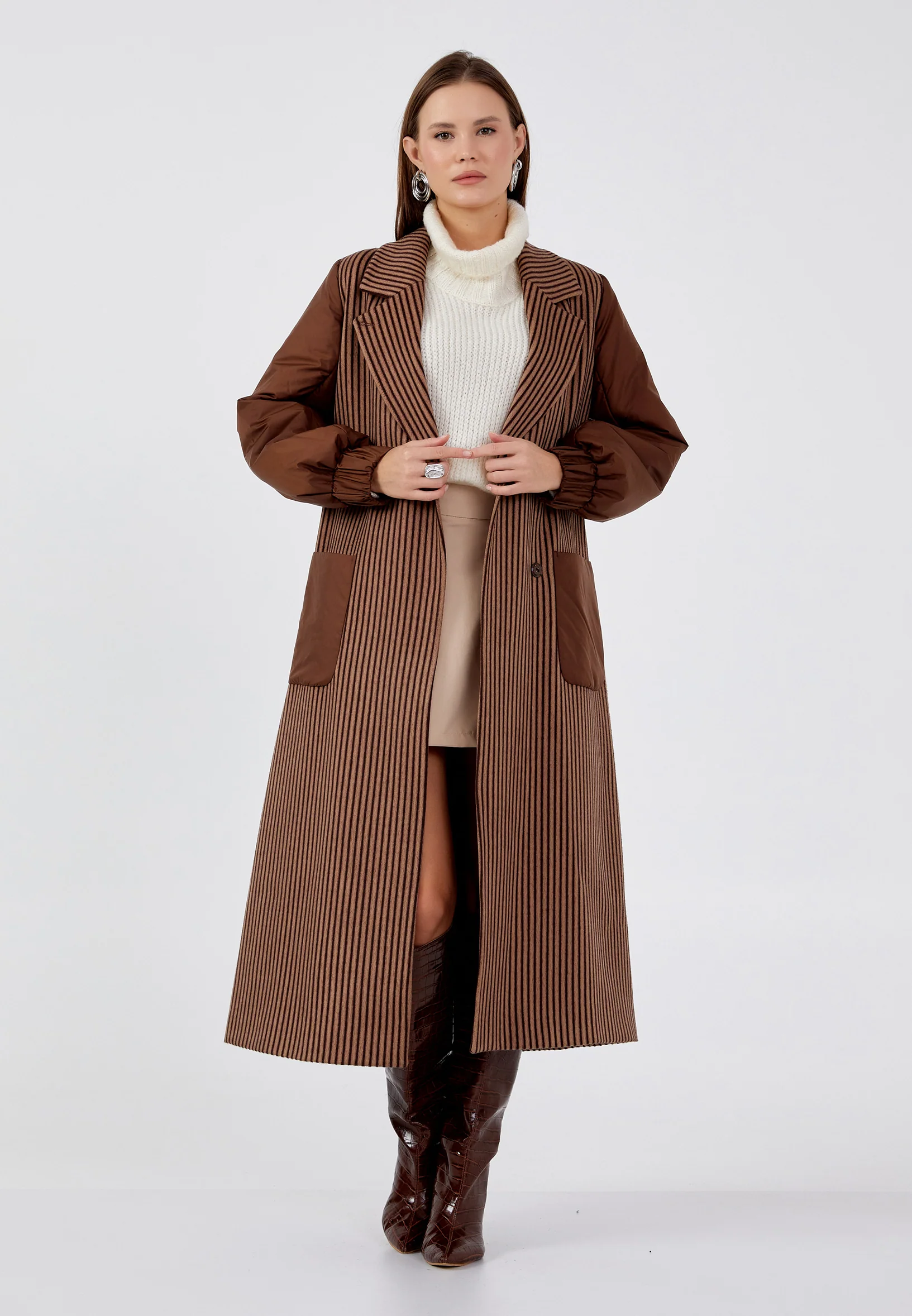Lana Wool Striped Regular Coat mml0421 - Image 10