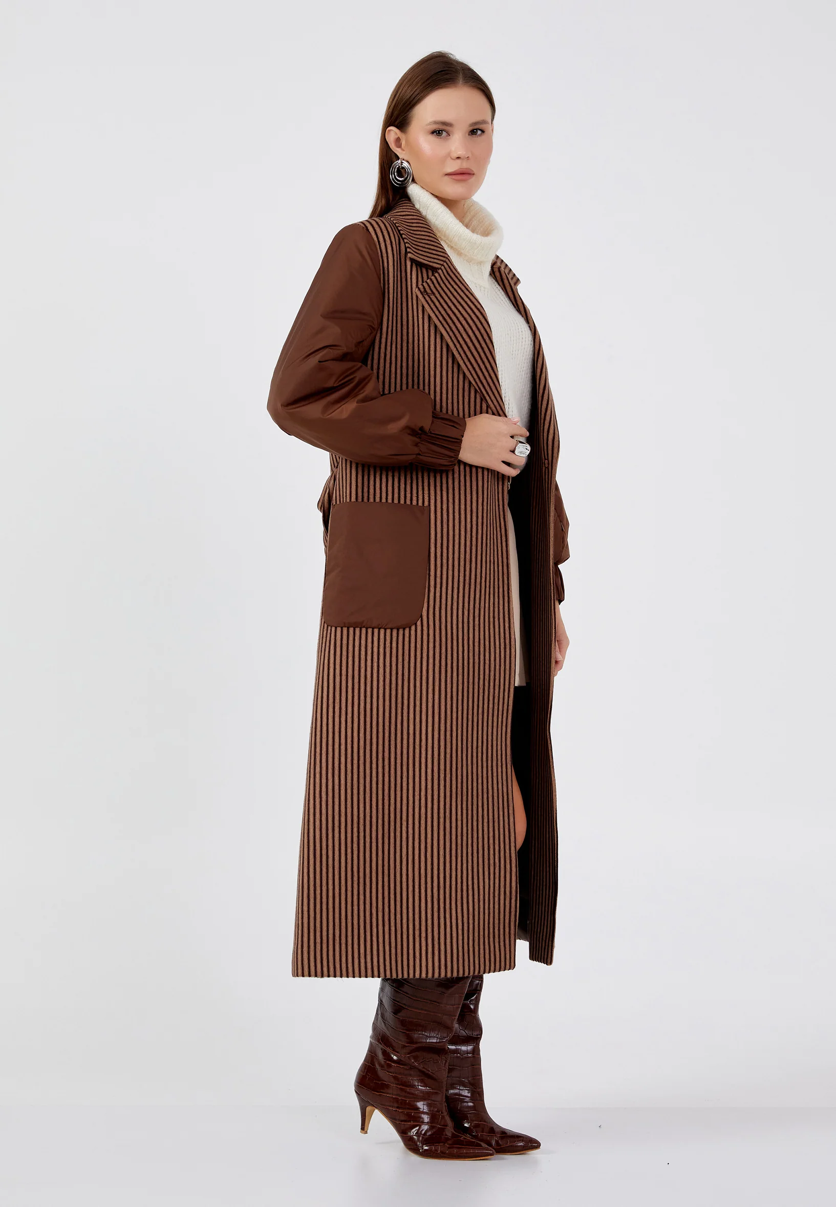 Lana Wool Striped Regular Coat mml0421 - Image 12
