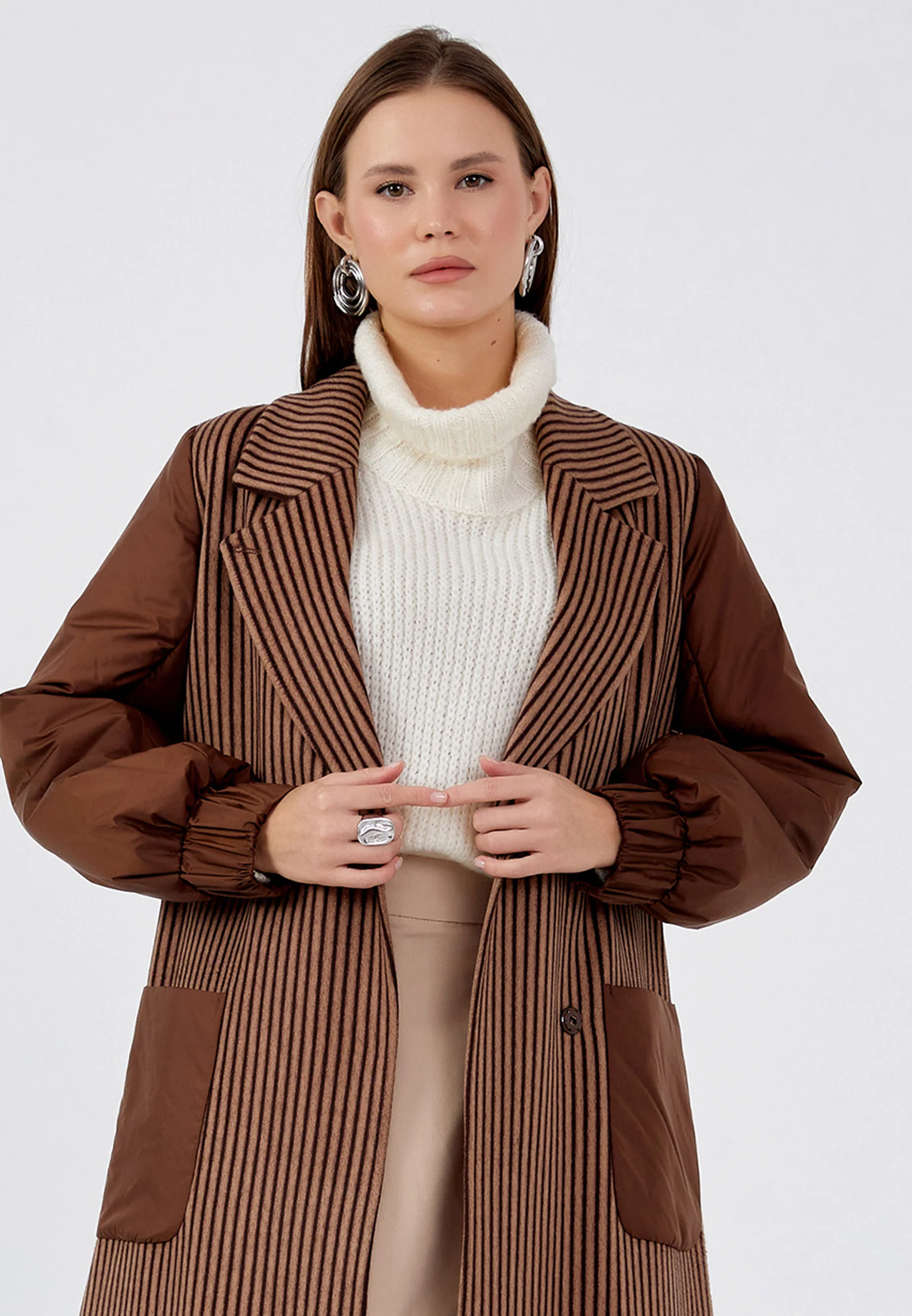 Lana Wool Striped Regular Coat mml0421 - Image 13
