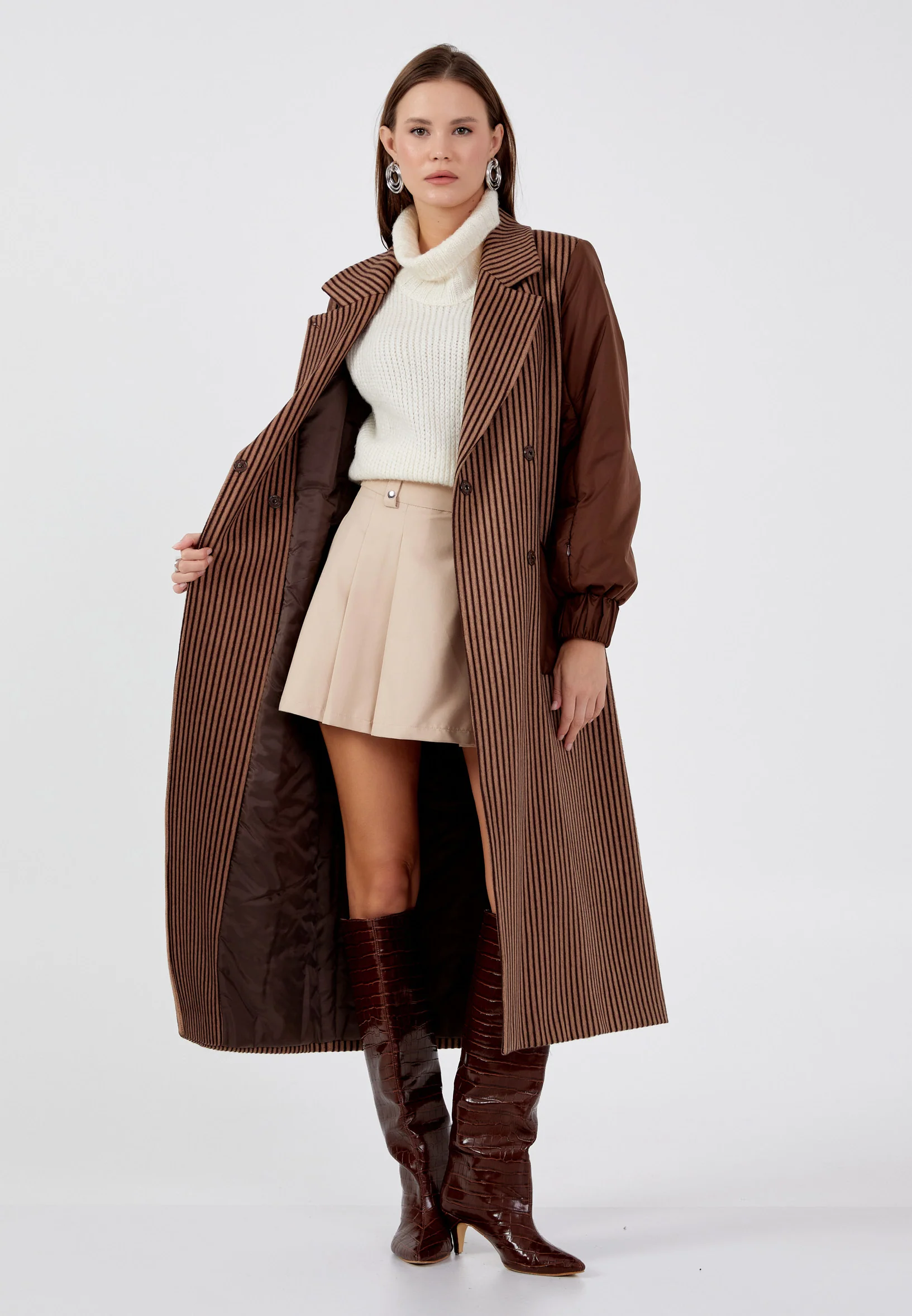 Lana Wool Striped Regular Coat mml0421 - Image 14