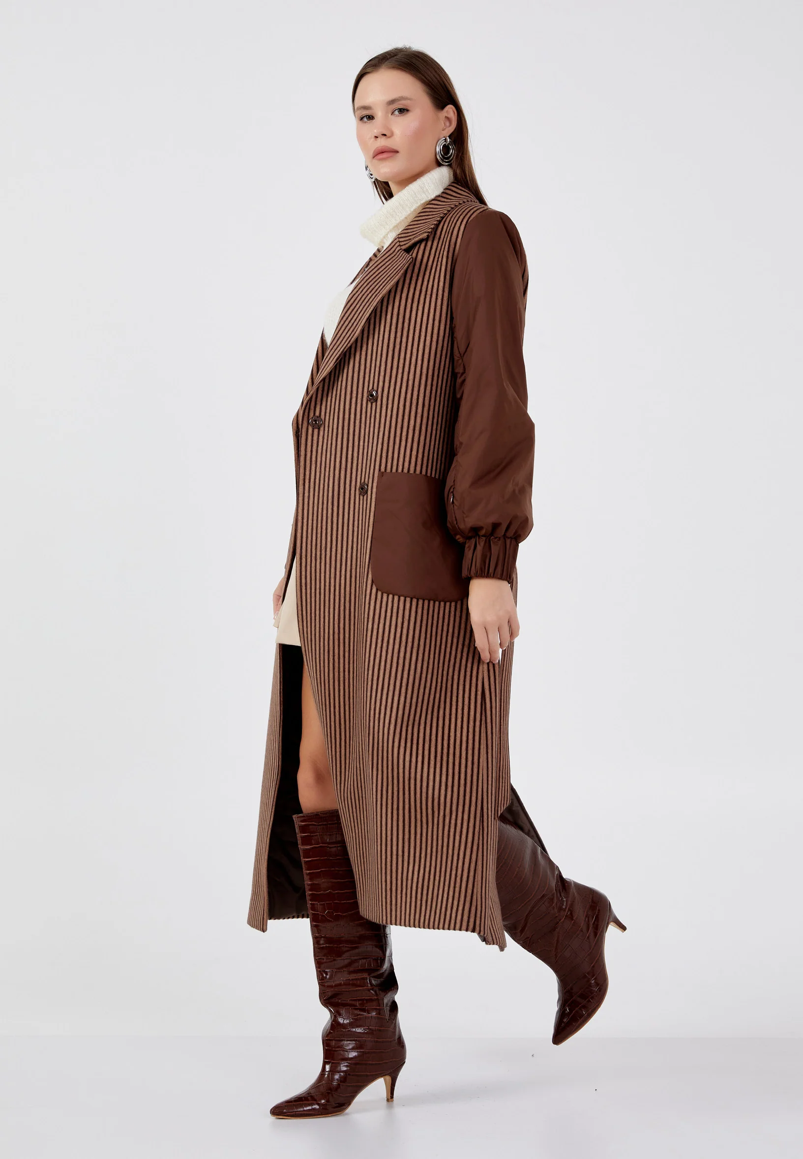 Lana Wool Striped Regular Coat mml0421 - Image 15