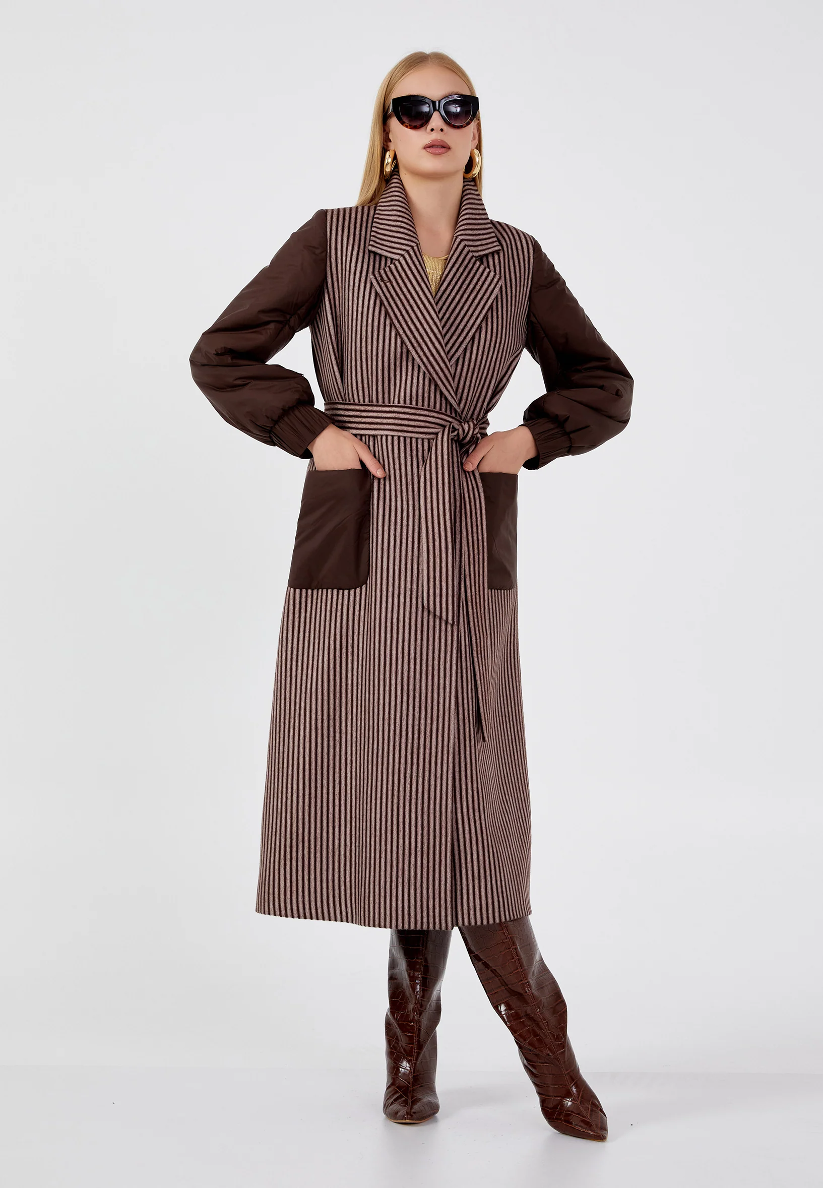 Lana Wool Striped Regular Coat mml0421 - Image 16