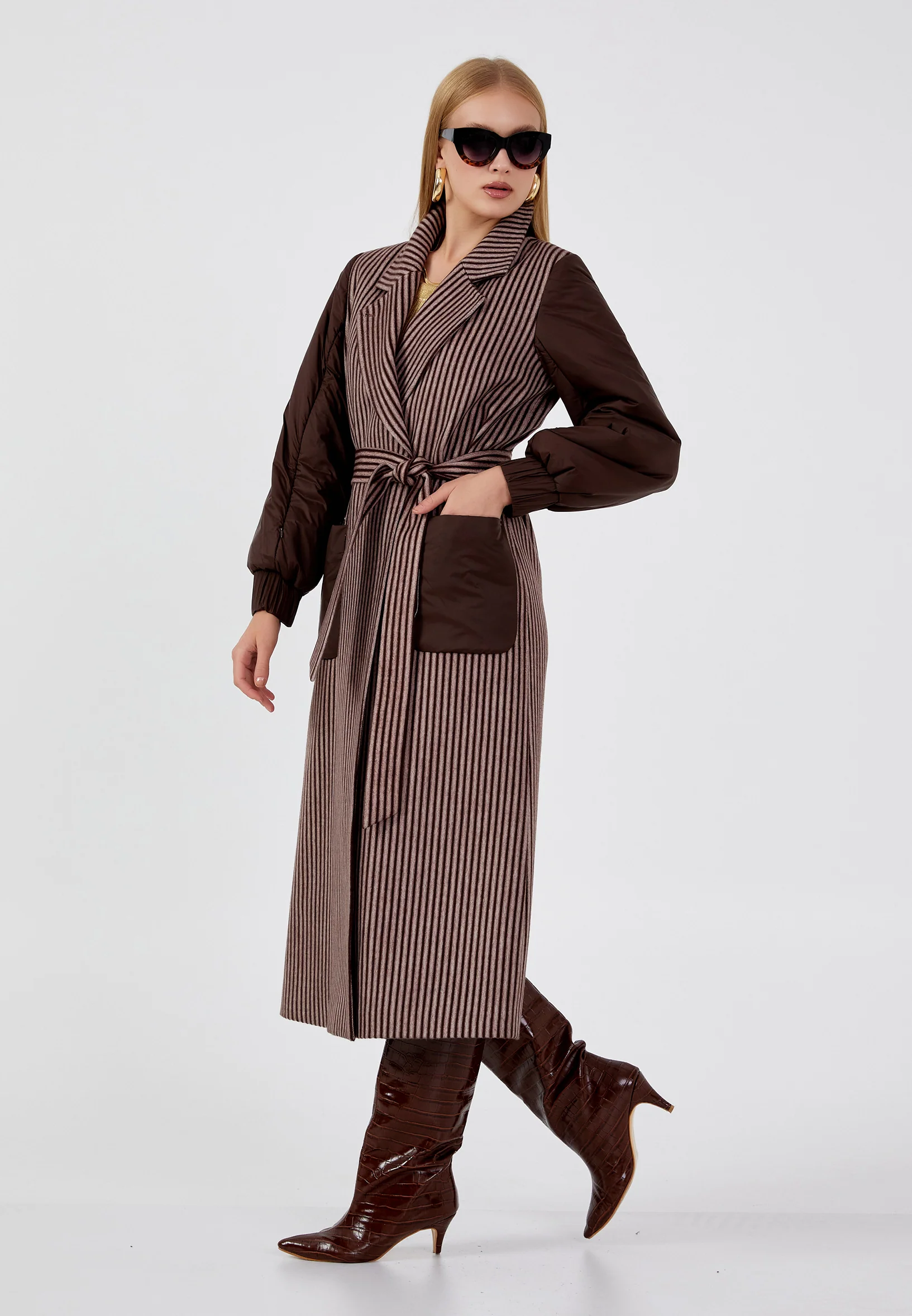 Lana Wool Striped Regular Coat mml0421 - Image 18