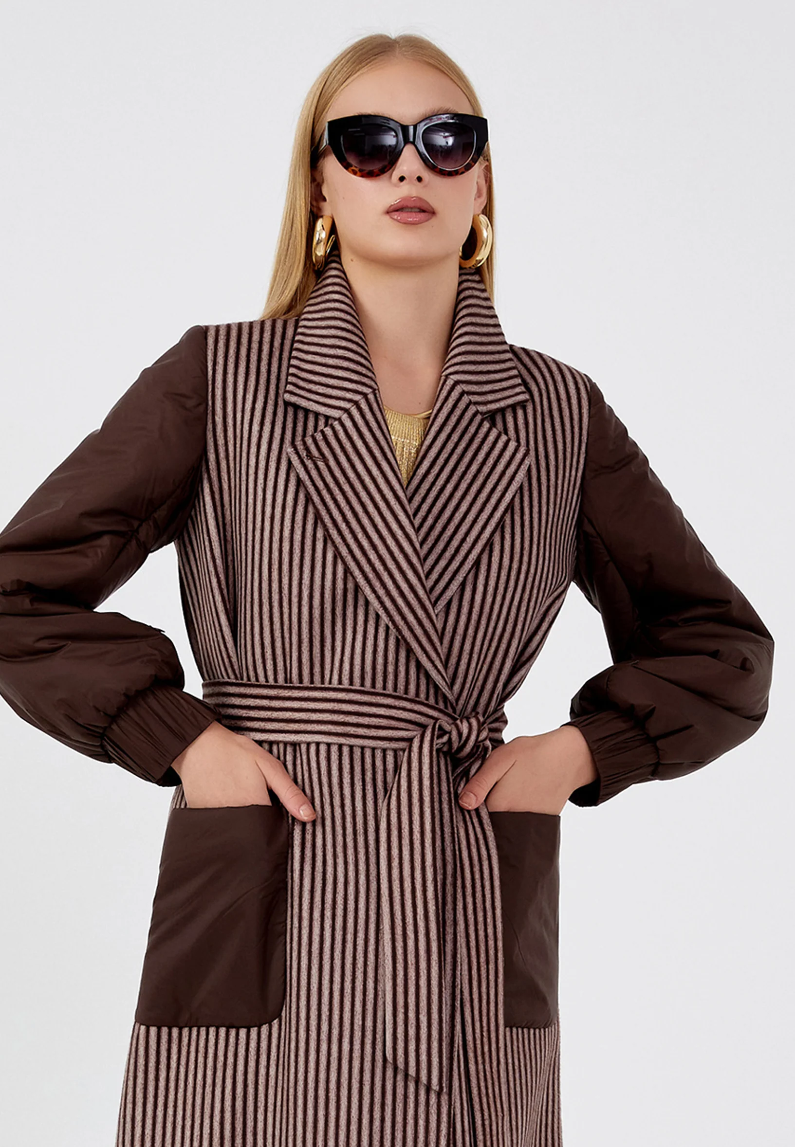 Lana Wool Striped Regular Coat mml0421 - Image 19