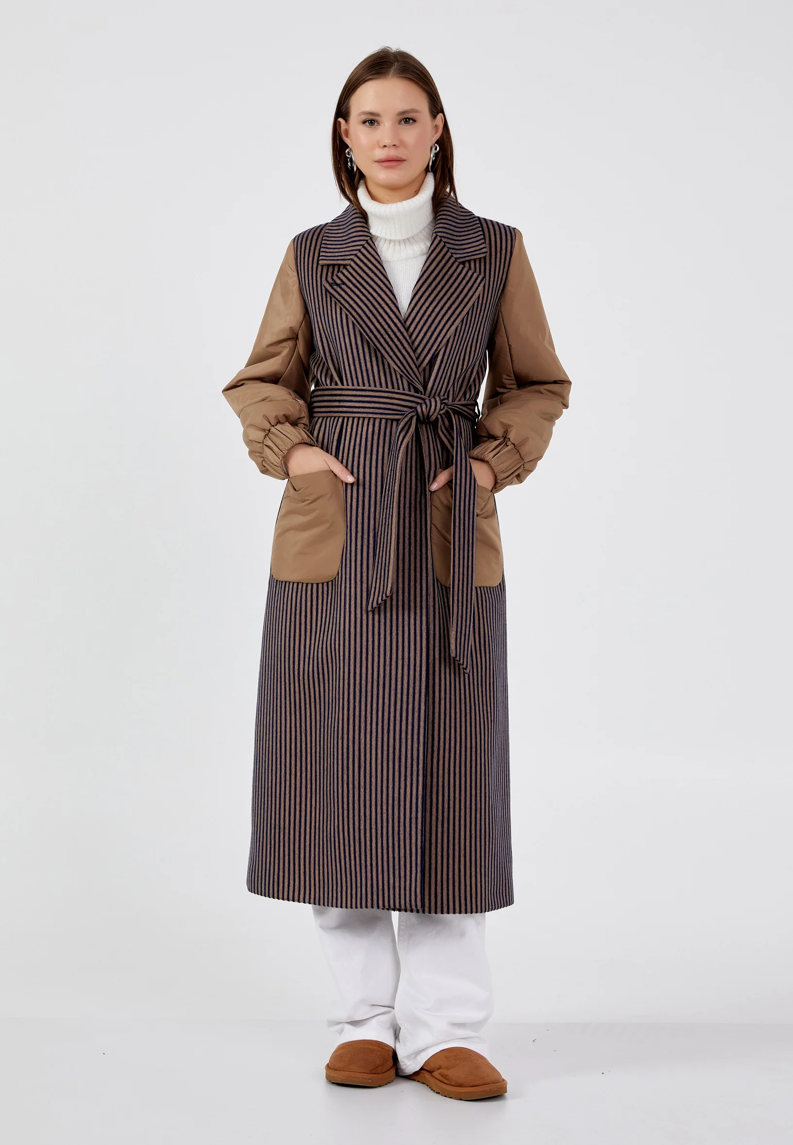 Lana Wool Striped Regular Coat mml0421 - Image 20