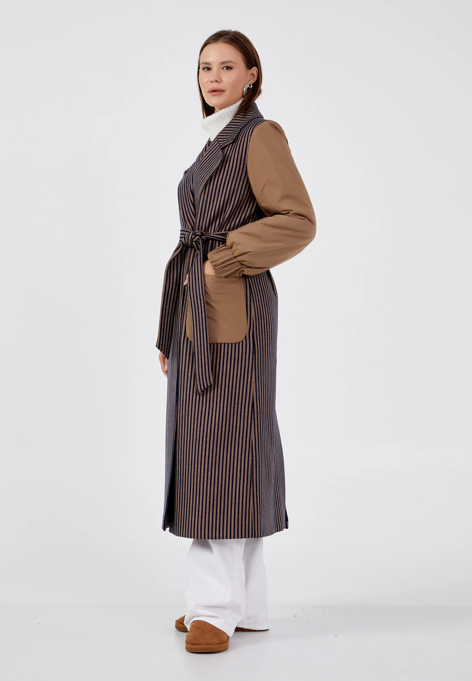 Lana Wool Striped Regular Coat mml0421 - Image 22