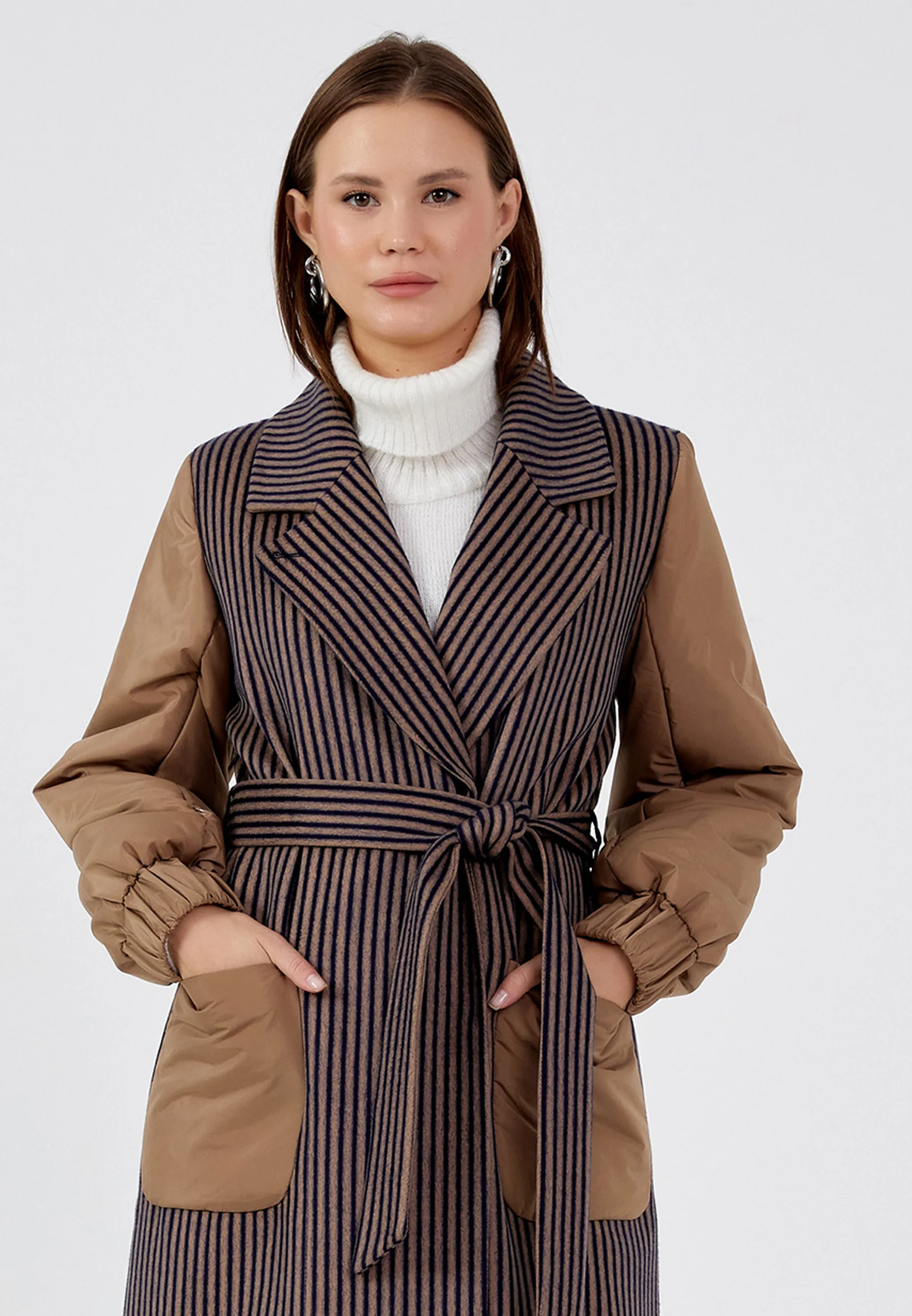 Lana Wool Striped Regular Coat mml0421 - Image 23