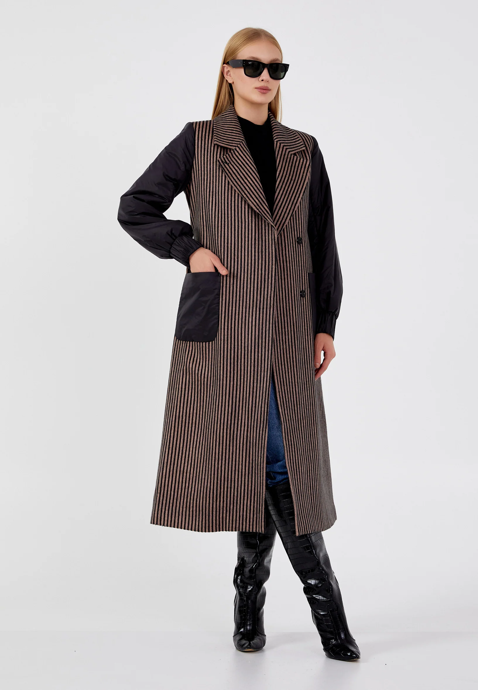 Lana Wool Striped Regular Coat mml0421 - Image 5