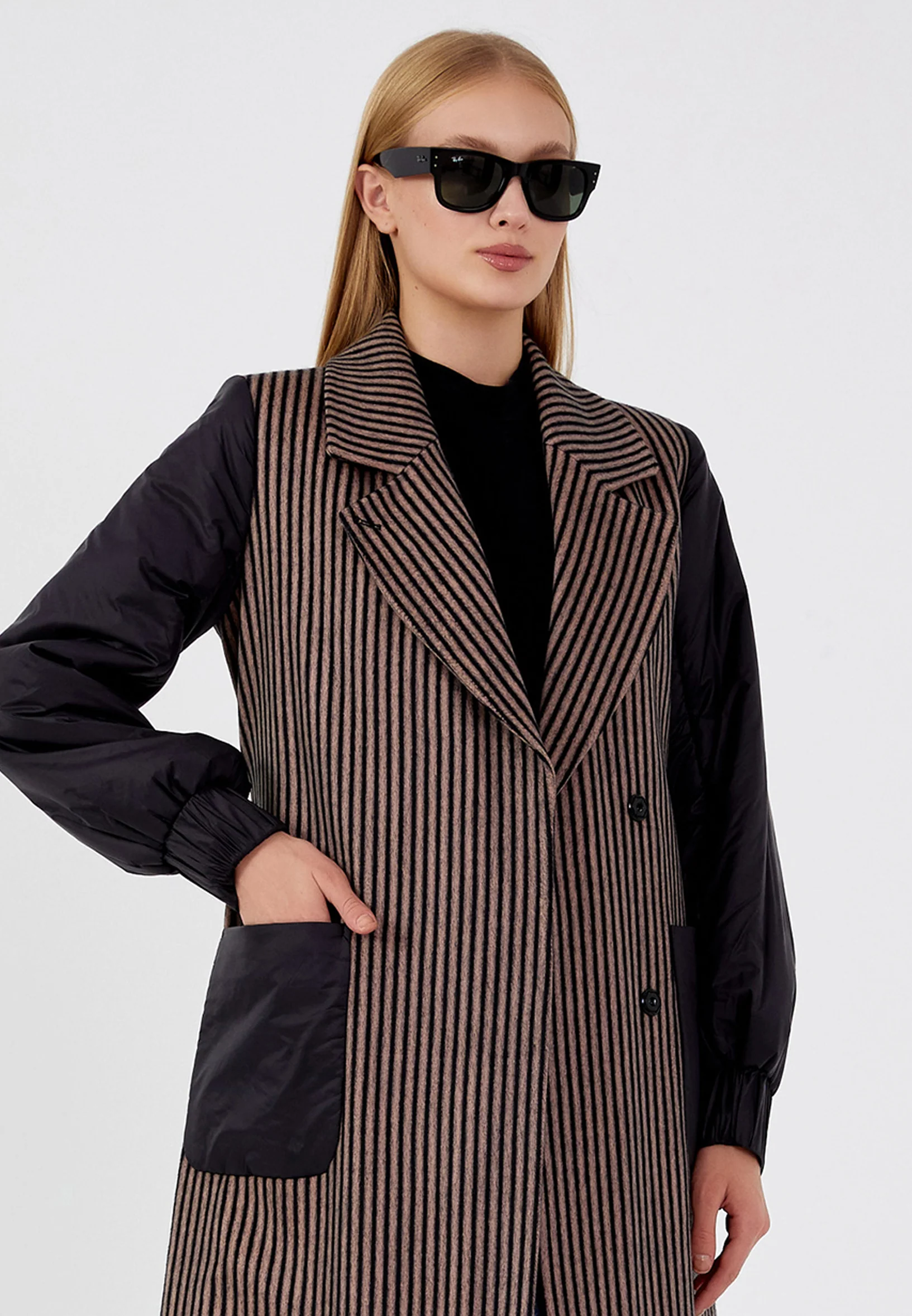 Lana Wool Striped Regular Coat mml0421 - Image 8