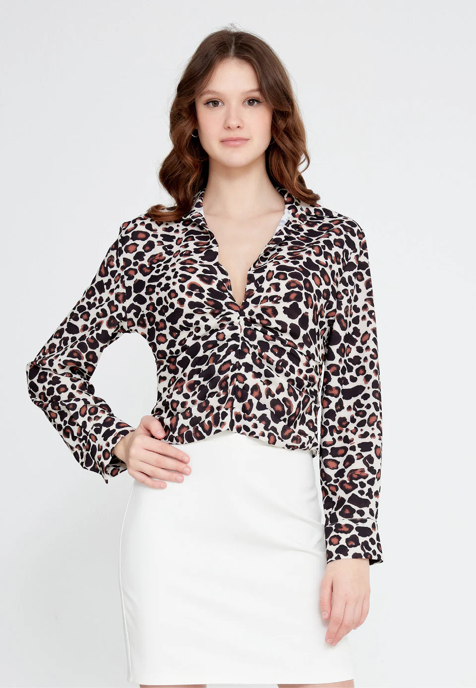Long Sleeve Animal Print Regular Blouse ber23k4125
