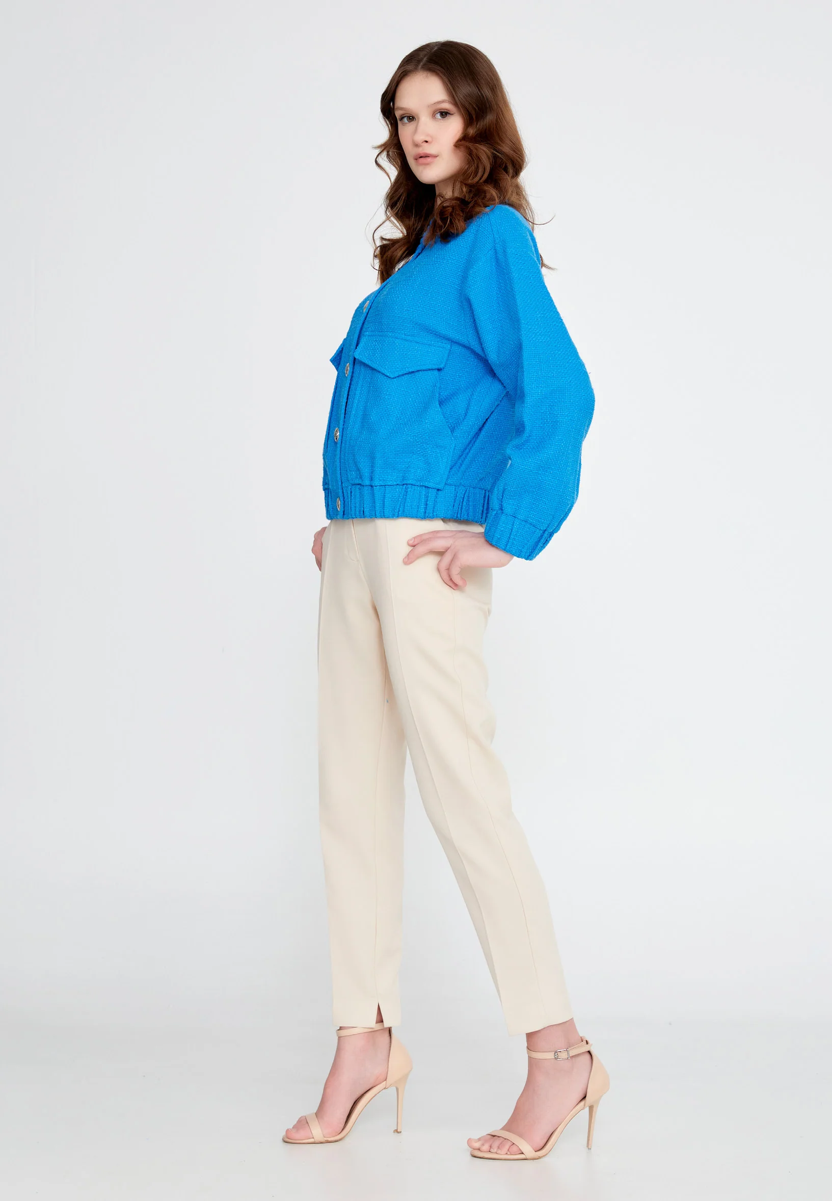 Long Sleeve Cotton Solid Color Regular Jacket ber23y8111 - Image 3