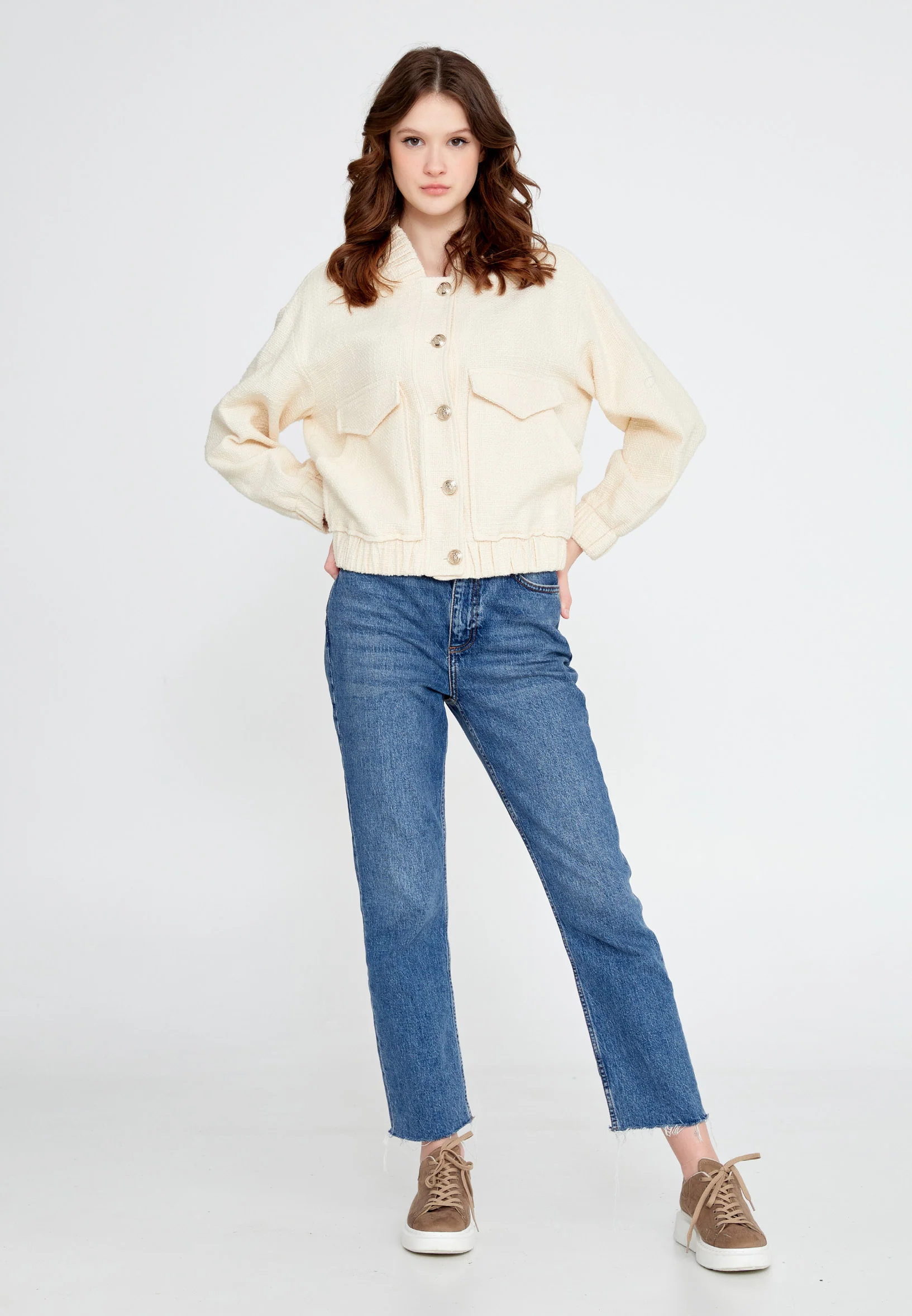 Long Sleeve Cotton Solid Color Regular Jacket ber23y8111 - Image 5