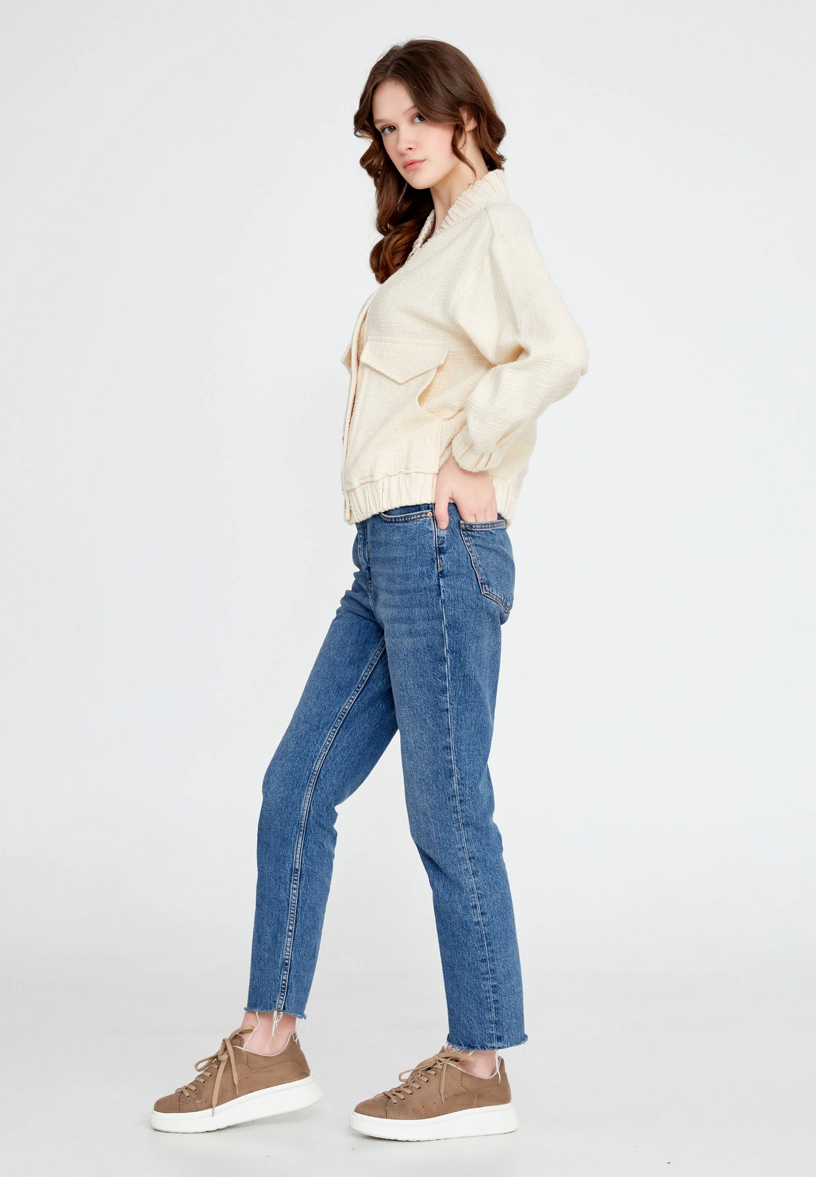 Long Sleeve Cotton Solid Color Regular Jacket ber23y8111 - Image 7