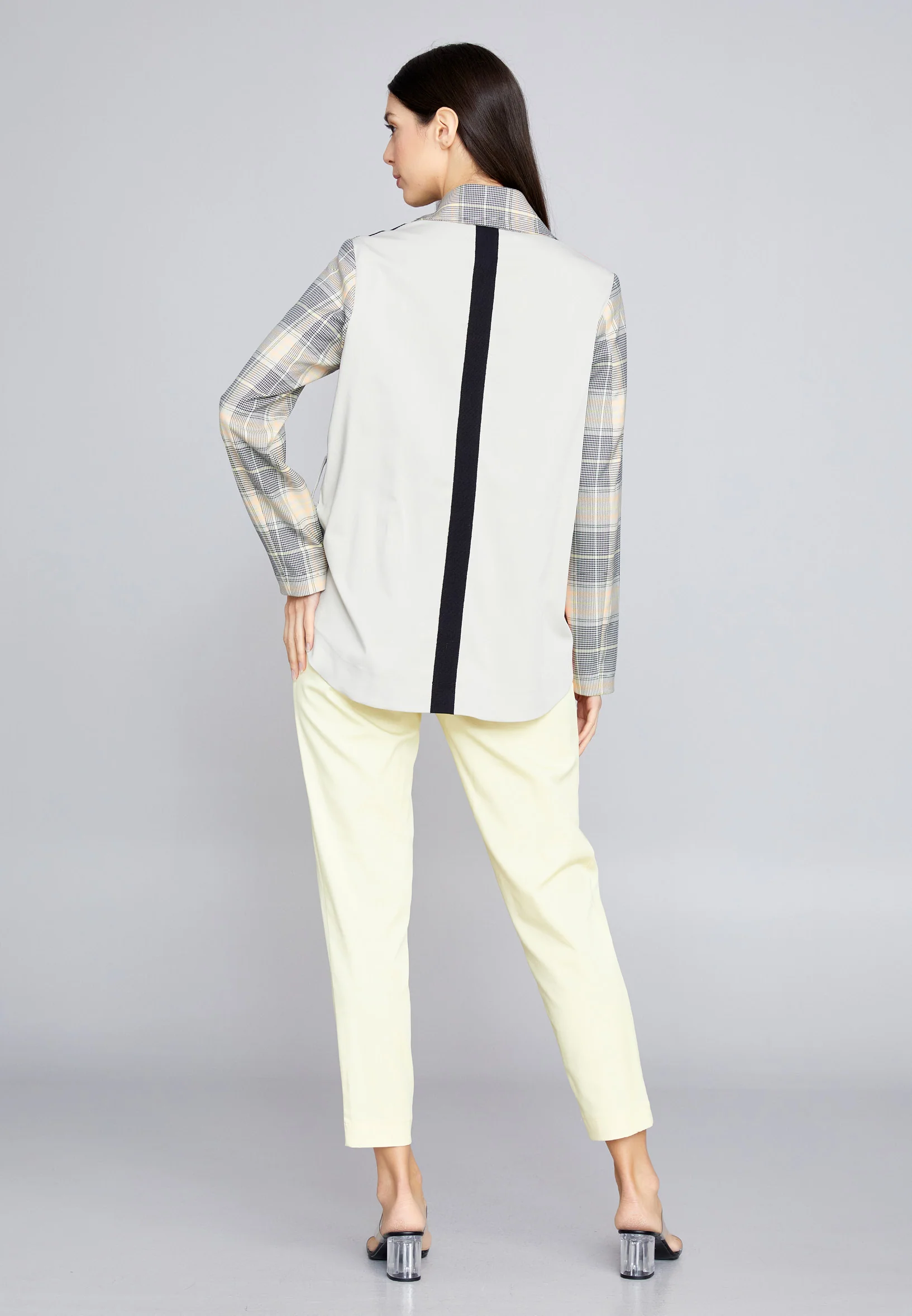 Long Sleeve Crepe Plaid Regular Jacket kmy22s50907 - Image 4