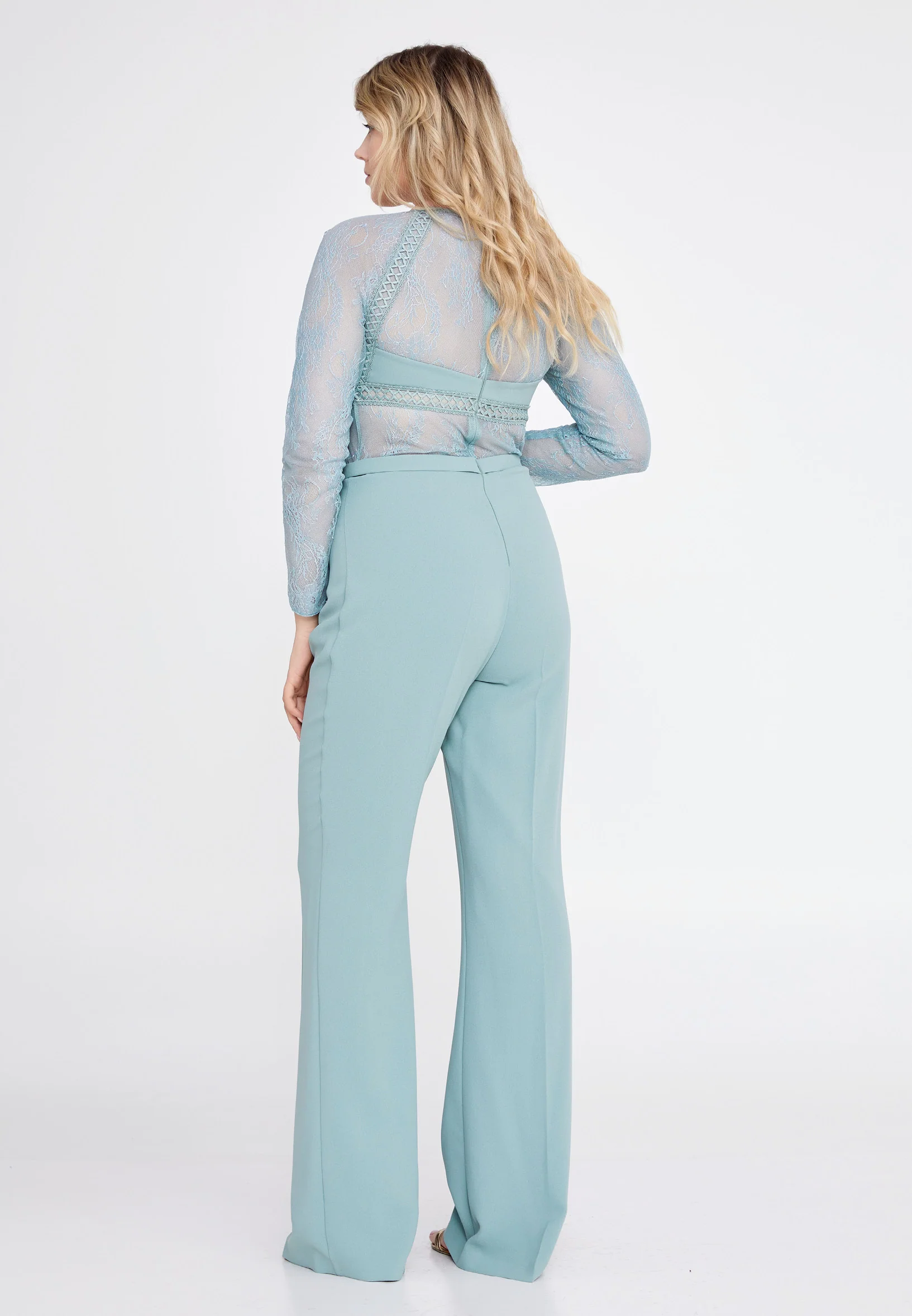 Long Sleeve Crepe Regular Fit Plus Size Evening Jumpsuit pau4236-1 - Image 10
