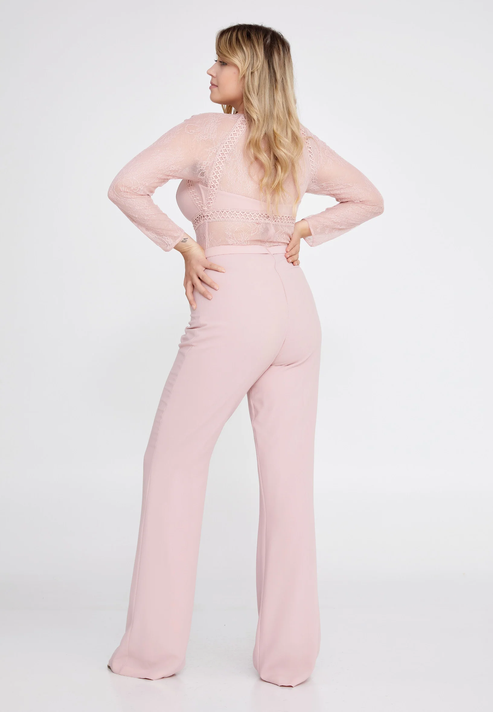 Long Sleeve Crepe Regular Fit Plus Size Evening Jumpsuit pau4236-1 - Image 14