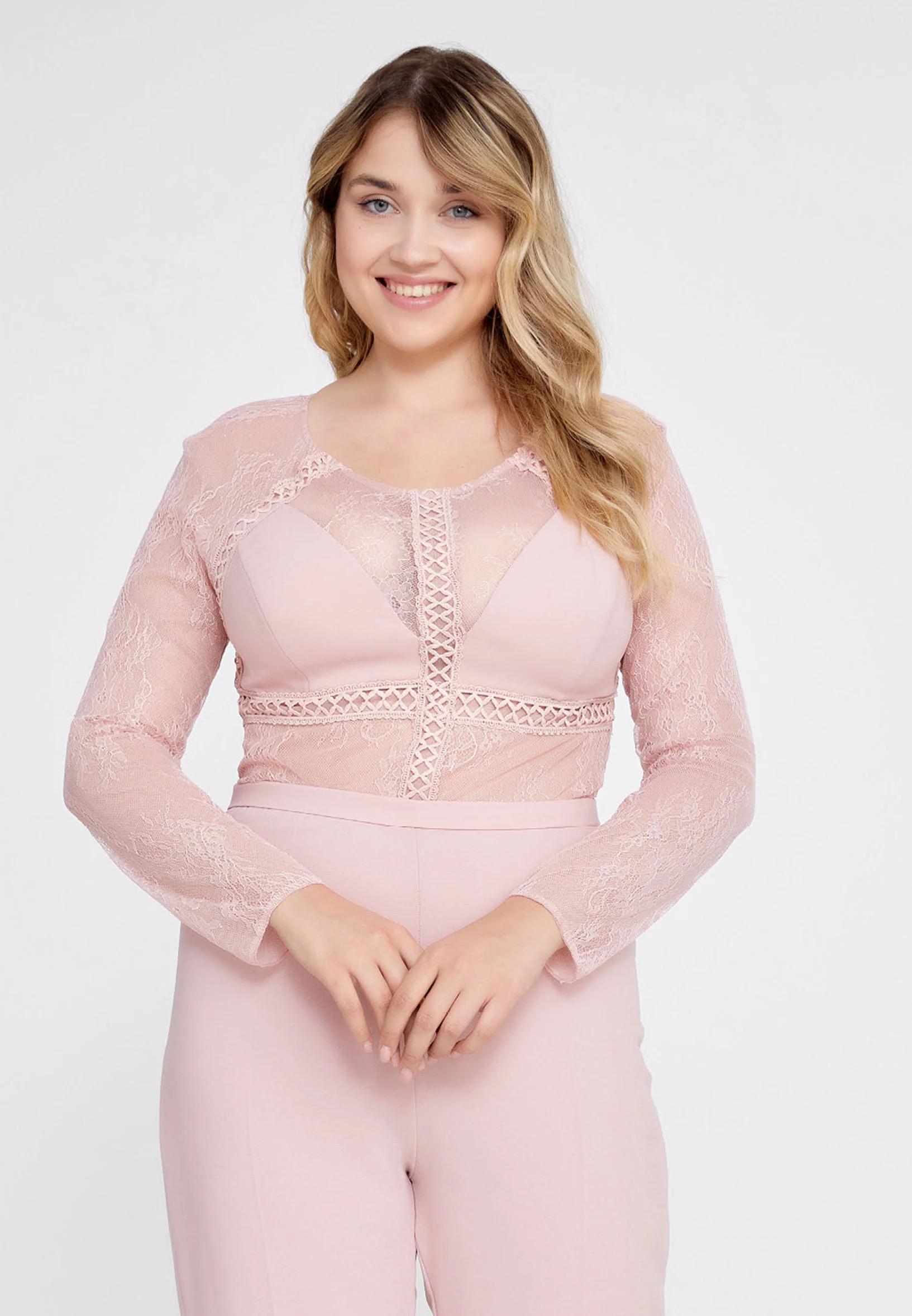 Long Sleeve Crepe Regular Fit Plus Size Evening Jumpsuit pau4236-1 - Image 16