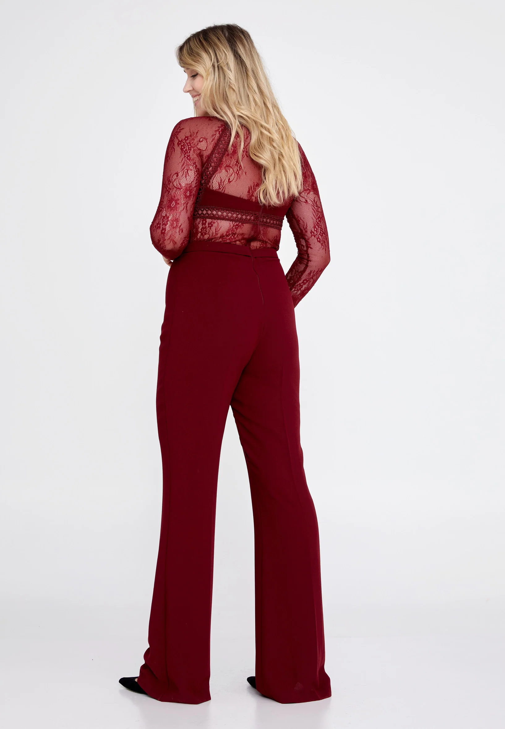 Long Sleeve Crepe Regular Fit Plus Size Evening Jumpsuit pau4236-1 - Image 2