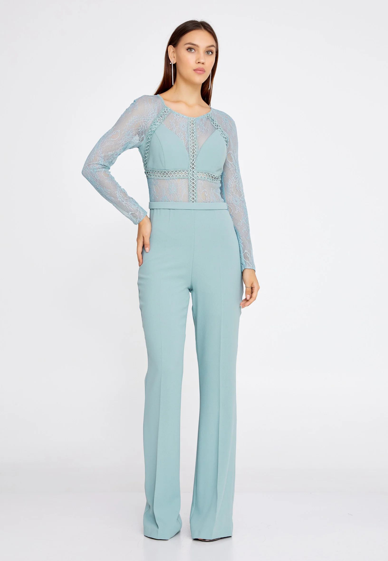 Long Sleeve Crepe Regular Fit Regular Evening Jumpsuit pau4236