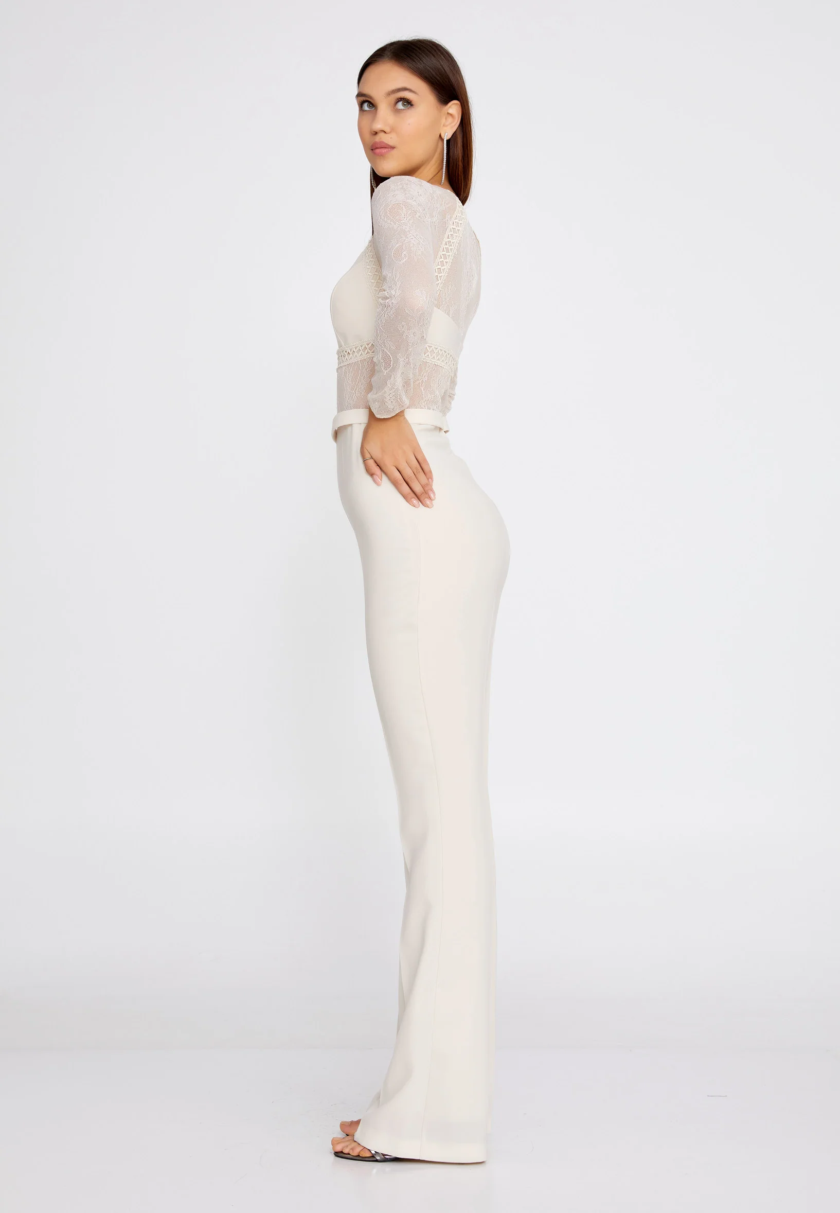 Long Sleeve Crepe Regular Fit Regular Evening Jumpsuit pau4236 - Image 11