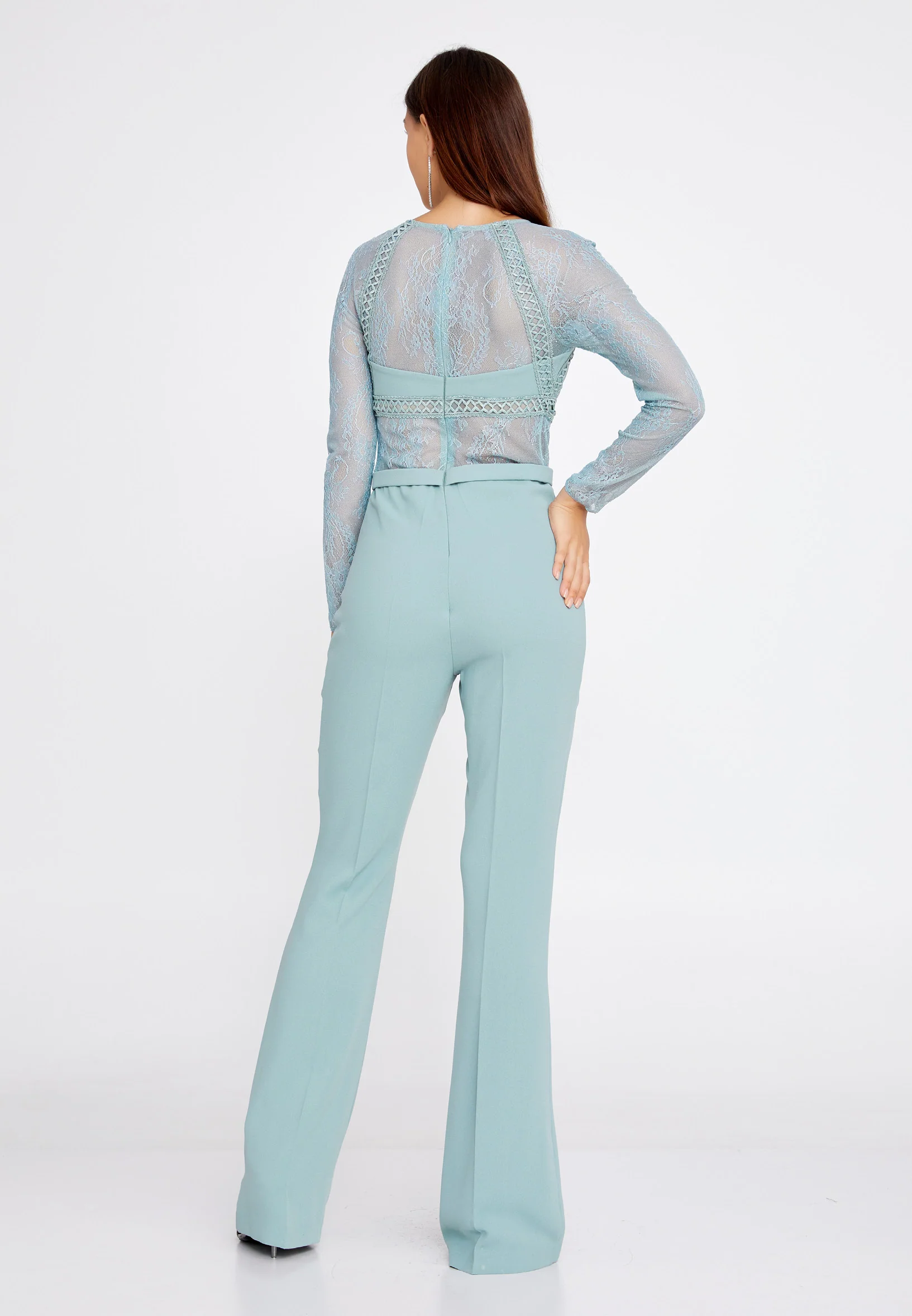 Long Sleeve Crepe Regular Fit Regular Evening Jumpsuit pau4236 - Image 2