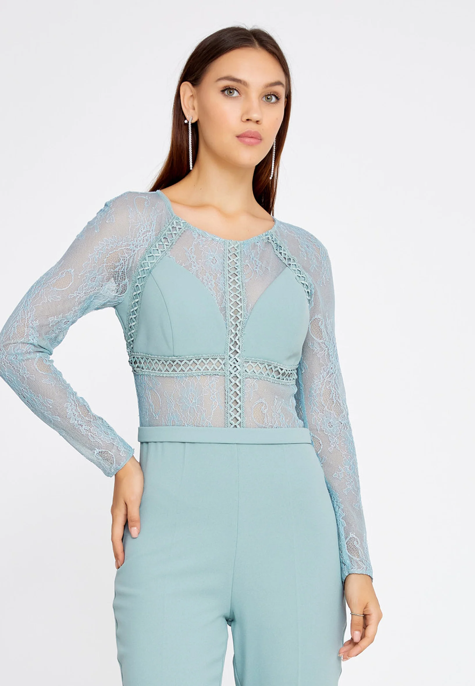 Long Sleeve Crepe Regular Fit Regular Evening Jumpsuit pau4236 - Image 4