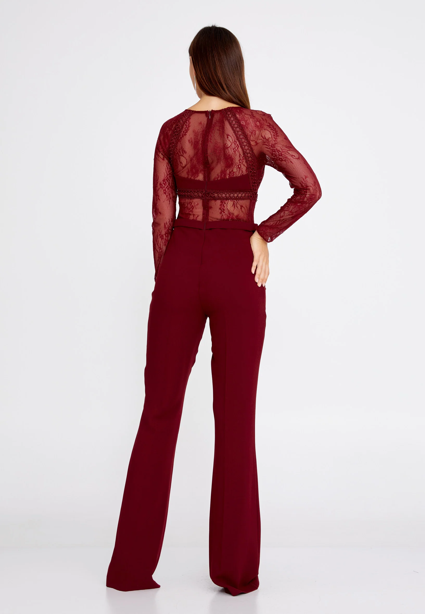 Long Sleeve Crepe Regular Fit Regular Evening Jumpsuit pau4236 - Image 6