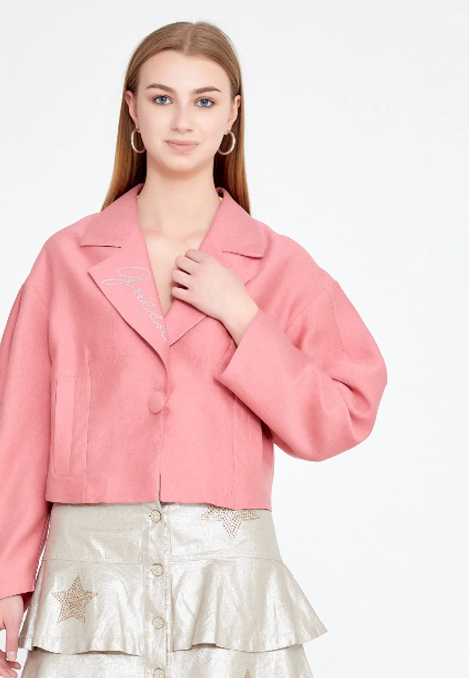Long Sleeve Crepe Solid Color Regular Jacket ber20y1112