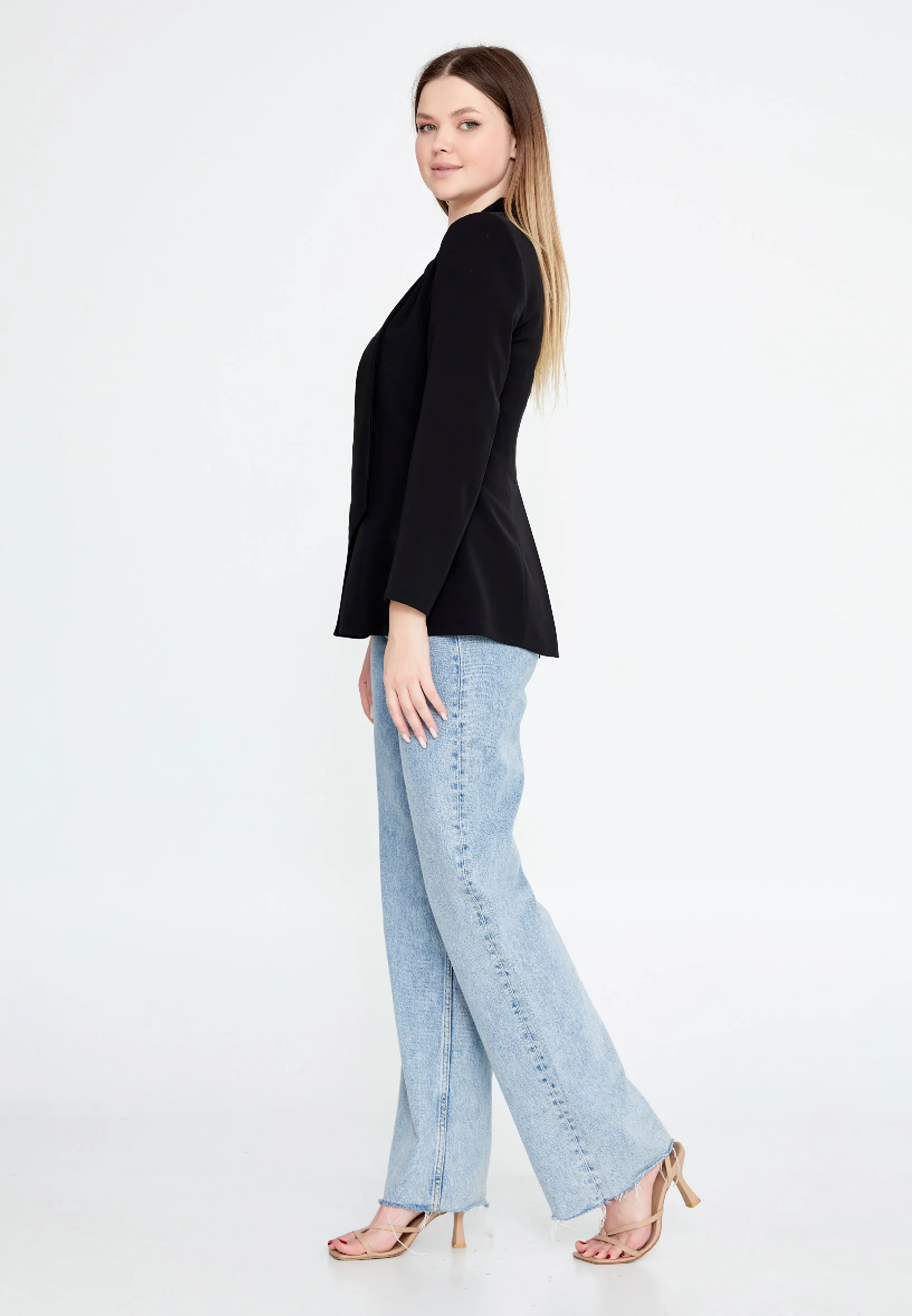 Long Sleeve Crepe Solid Color Regular Jacket ber23y1108 - Image 3