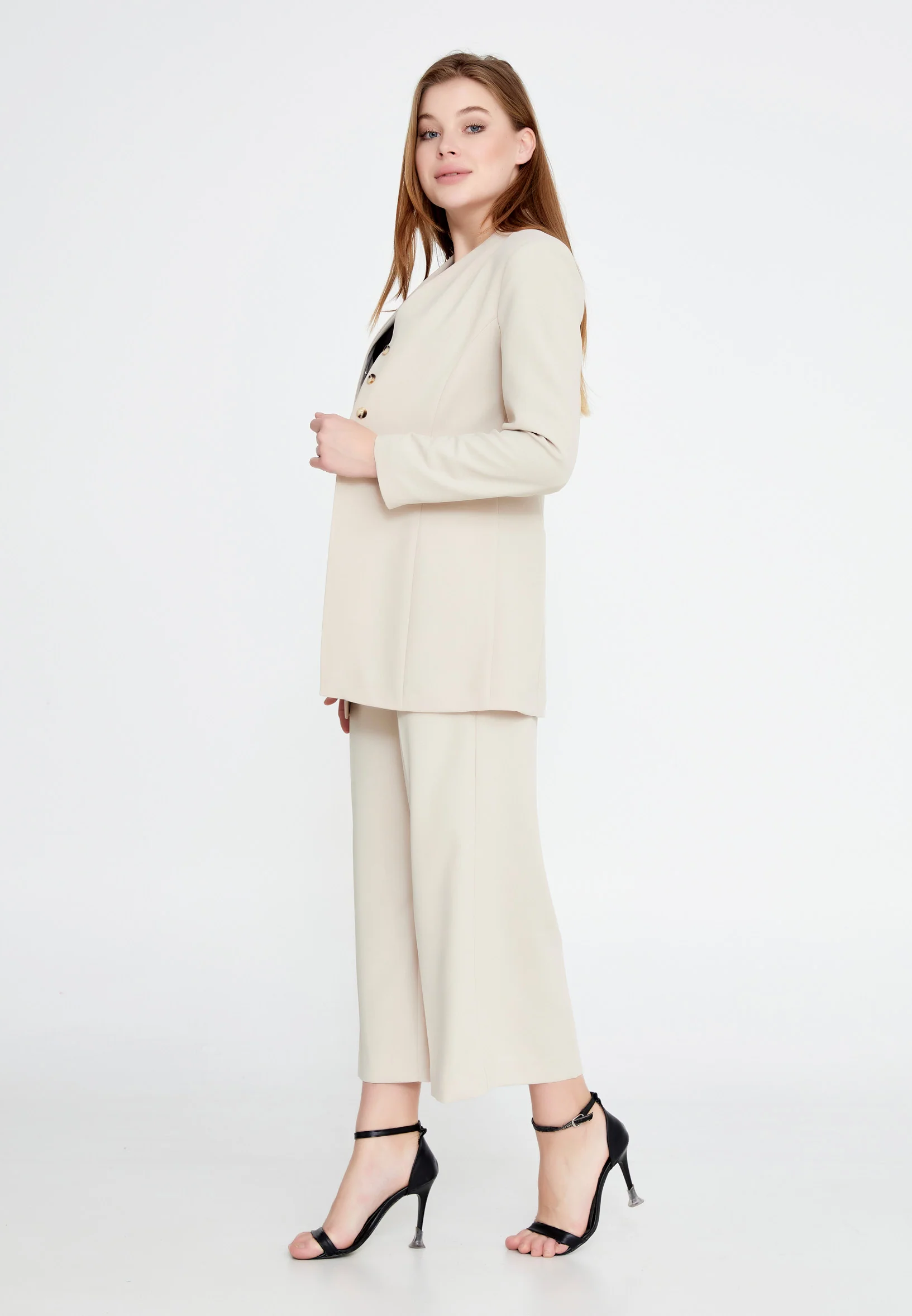 Long Sleeve Crepe Solid Color Regular Jacket ber23y1110 - Image 3