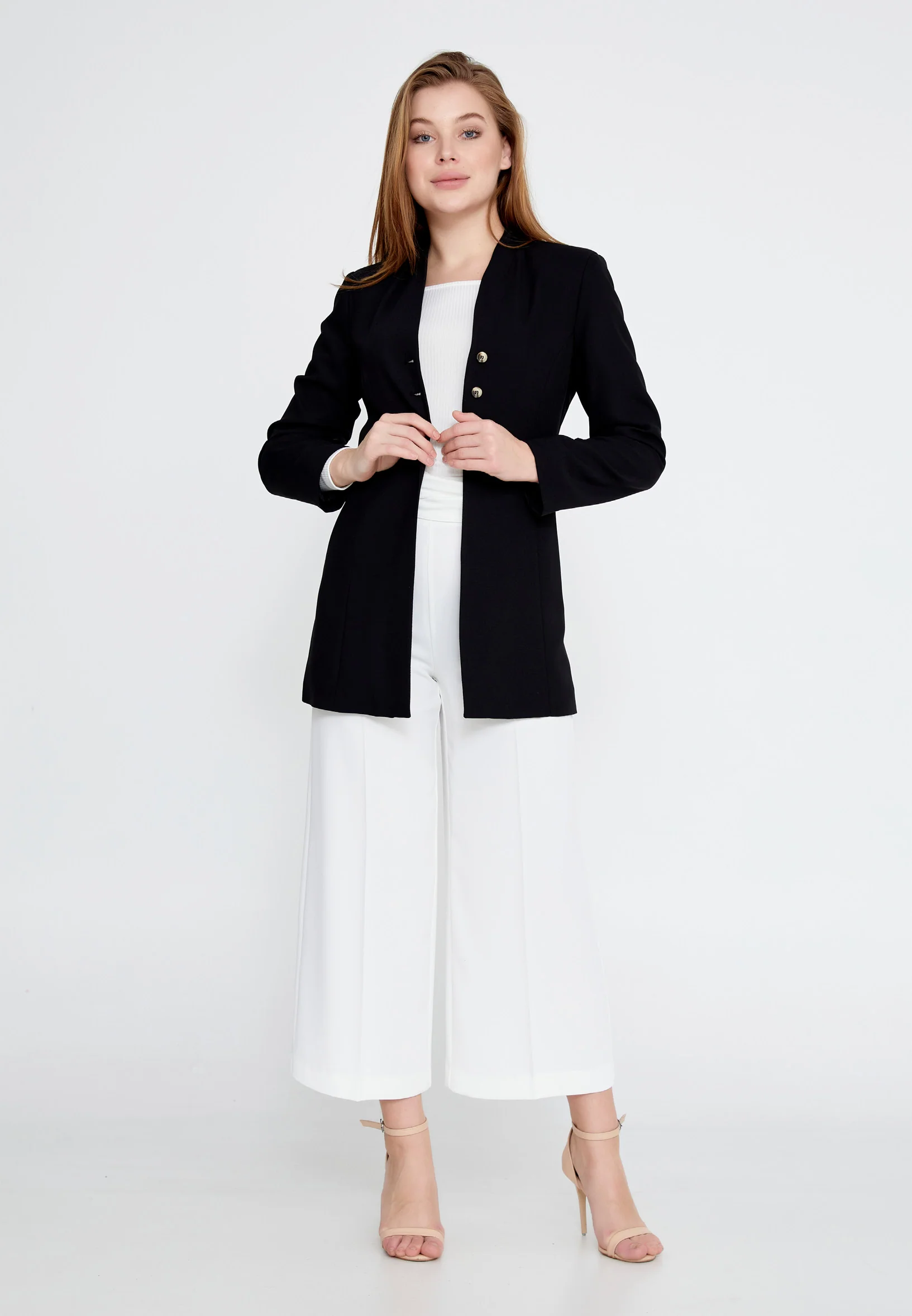 Long Sleeve Crepe Solid Color Regular Jacket ber23y1110 - Image 5