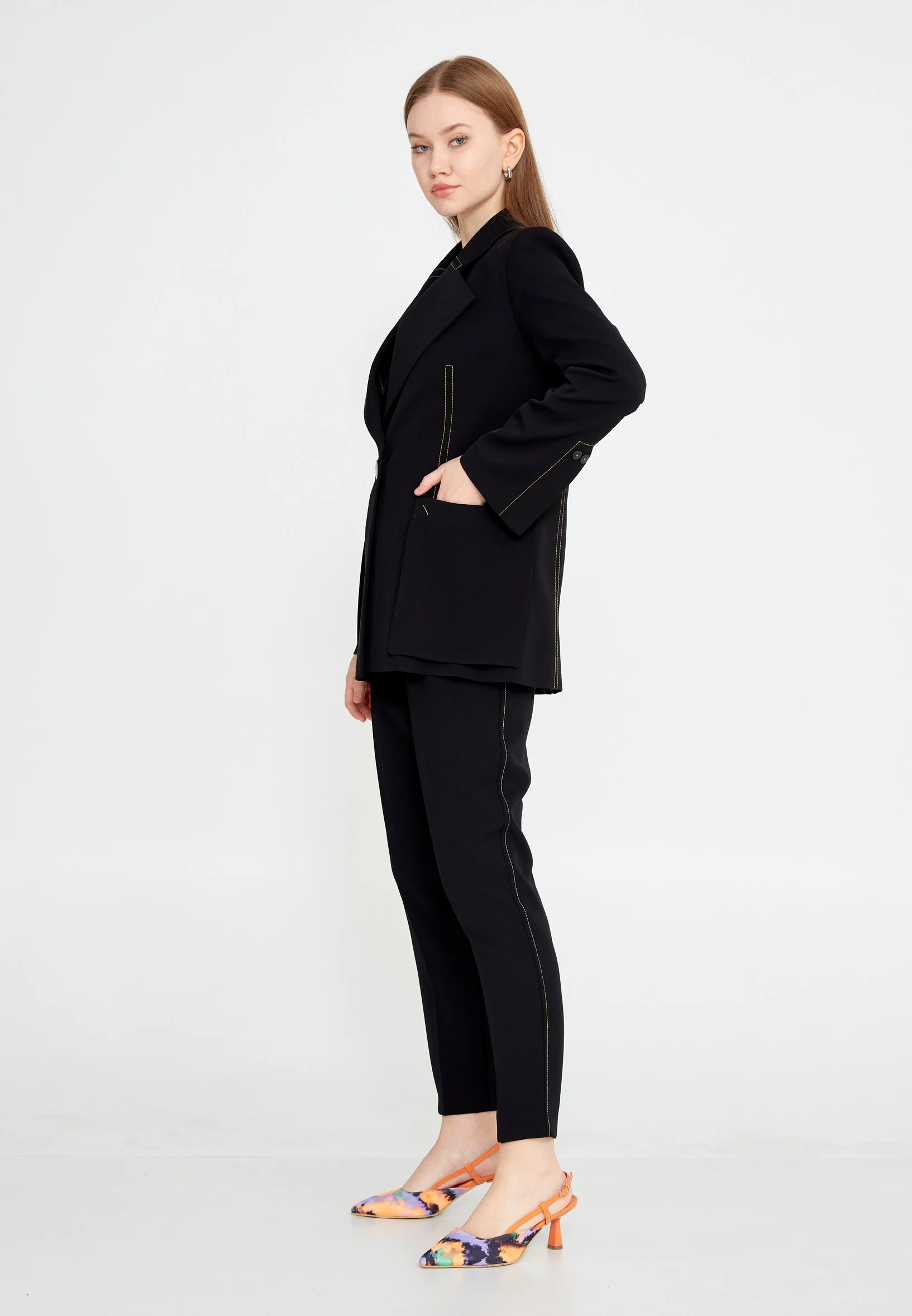 Long Sleeve Crepe Solid Color Regular Jacket kmy24y50408 - Image 3