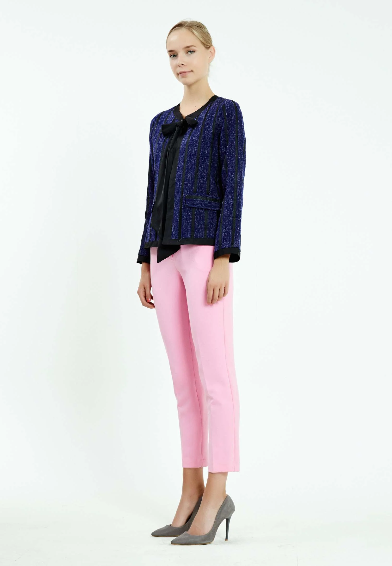 Long Sleeve Crepe Solid Color Regular Jacket ser20986 - Image 3