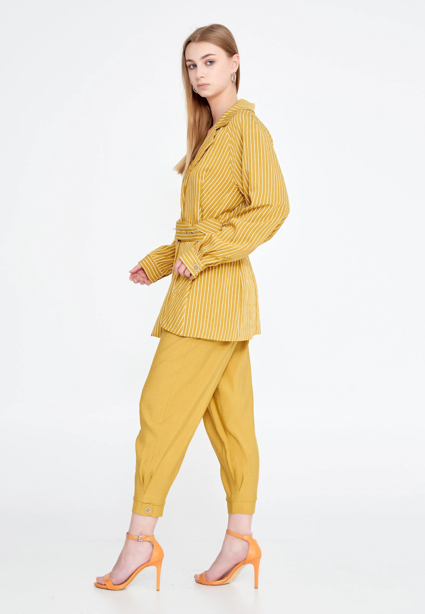 Long Sleeve Crepe Striped Regular Jacket ber20y1103 - Image 11