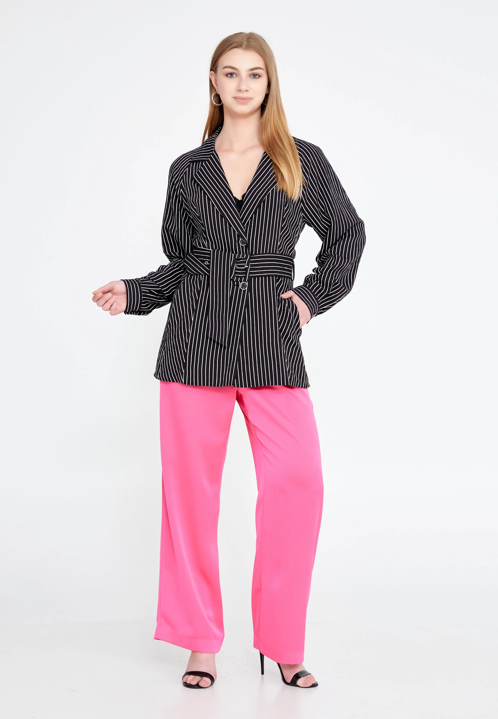 Long Sleeve Crepe Striped Regular Jacket ber20y1103 - Image 2