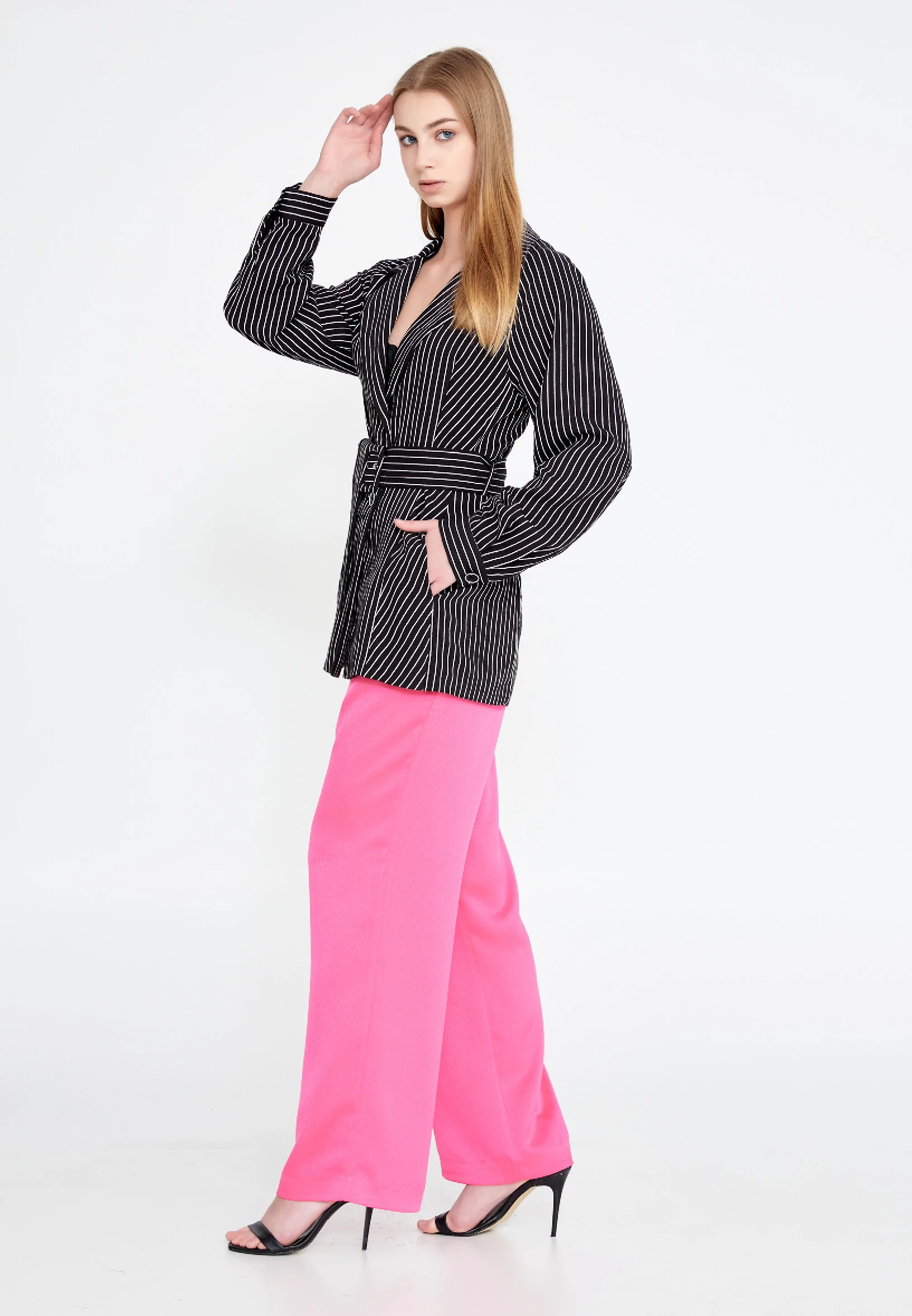Long Sleeve Crepe Striped Regular Jacket ber20y1103 - Image 3