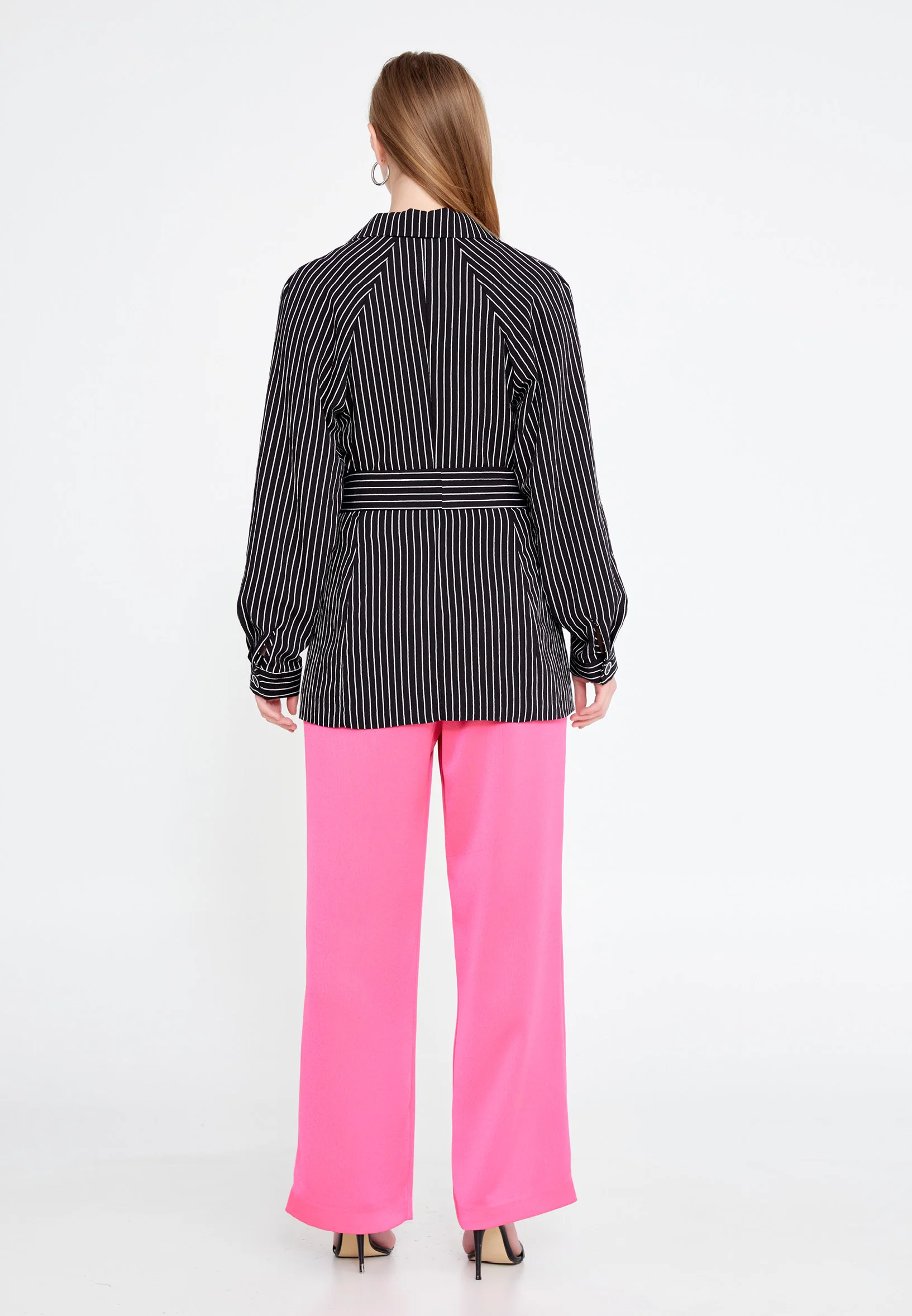 Long Sleeve Crepe Striped Regular Jacket ber20y1103 - Image 4