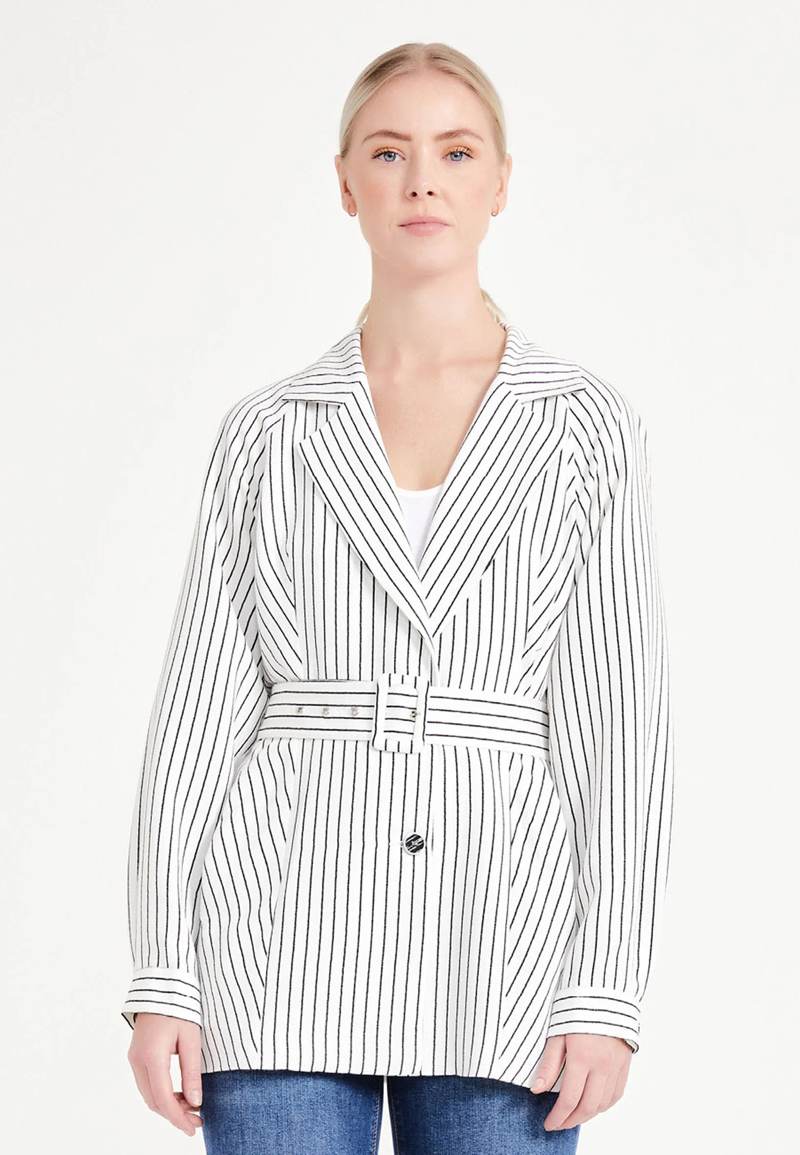 Long Sleeve Crepe Striped Regular Jacket ber20y1103 - Image 5
