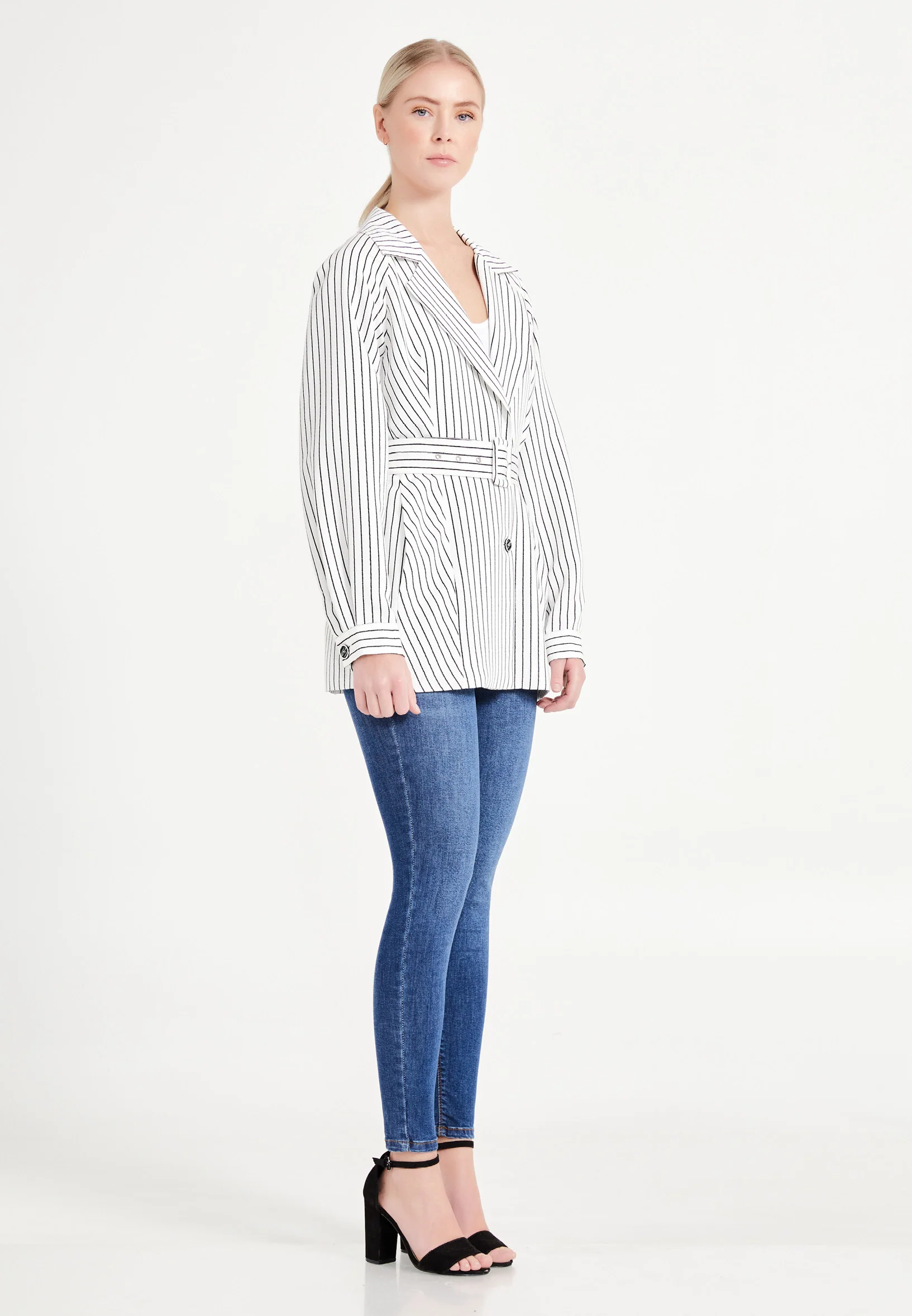 Long Sleeve Crepe Striped Regular Jacket ber20y1103 - Image 7