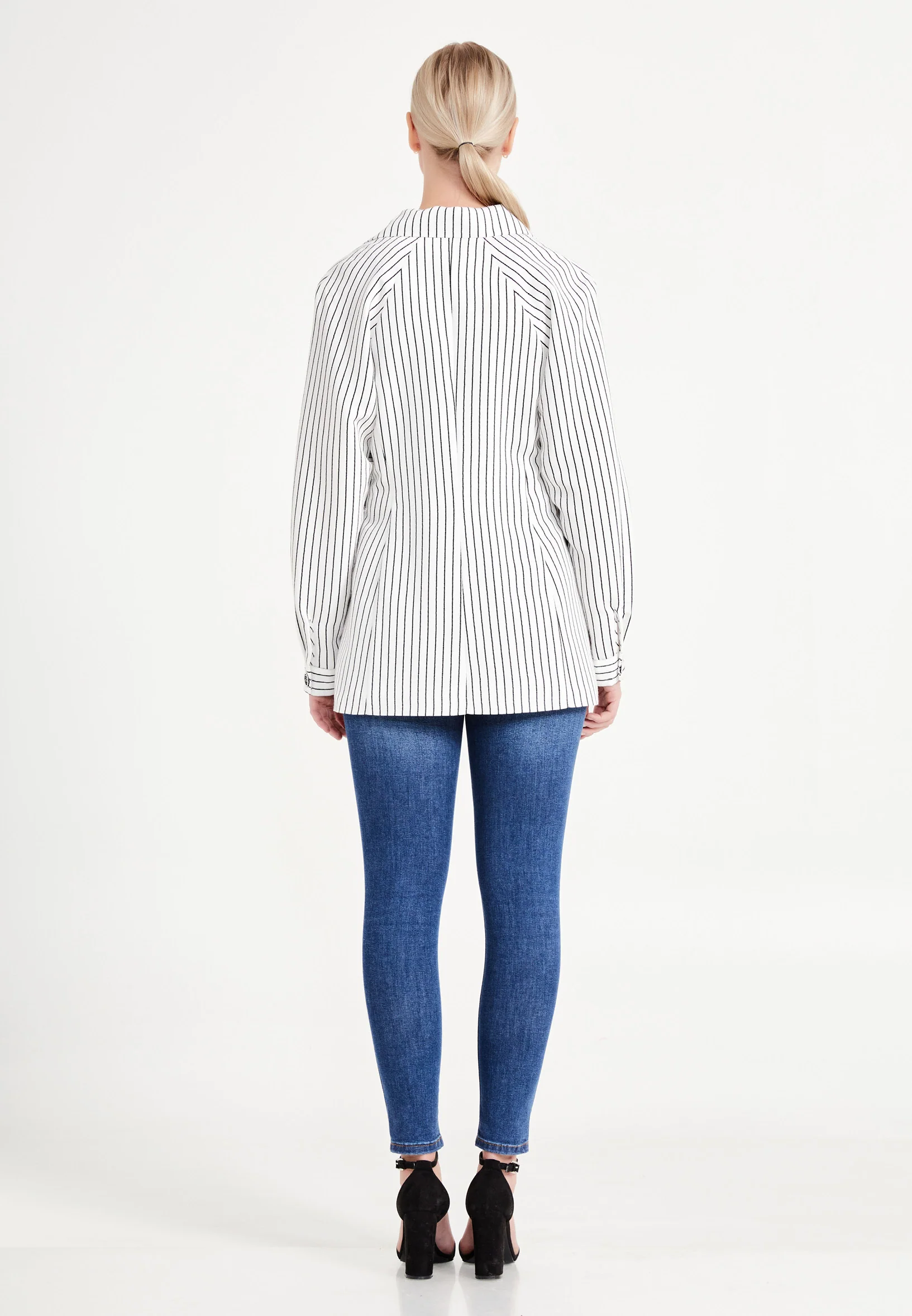 Long Sleeve Crepe Striped Regular Jacket ber20y1103 - Image 8