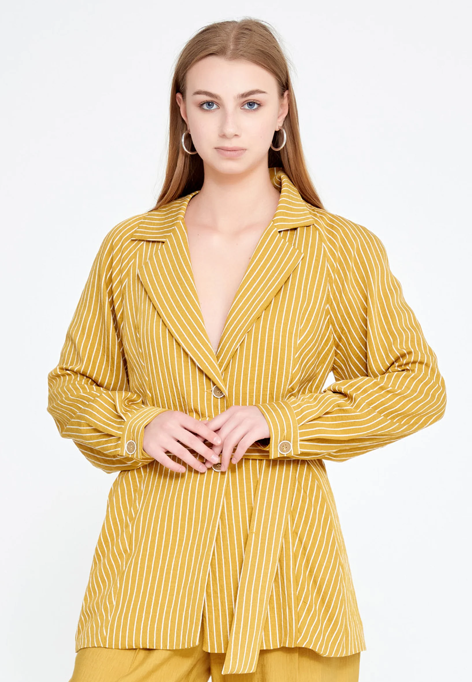 Long Sleeve Crepe Striped Regular Jacket ber20y1103 - Image 9