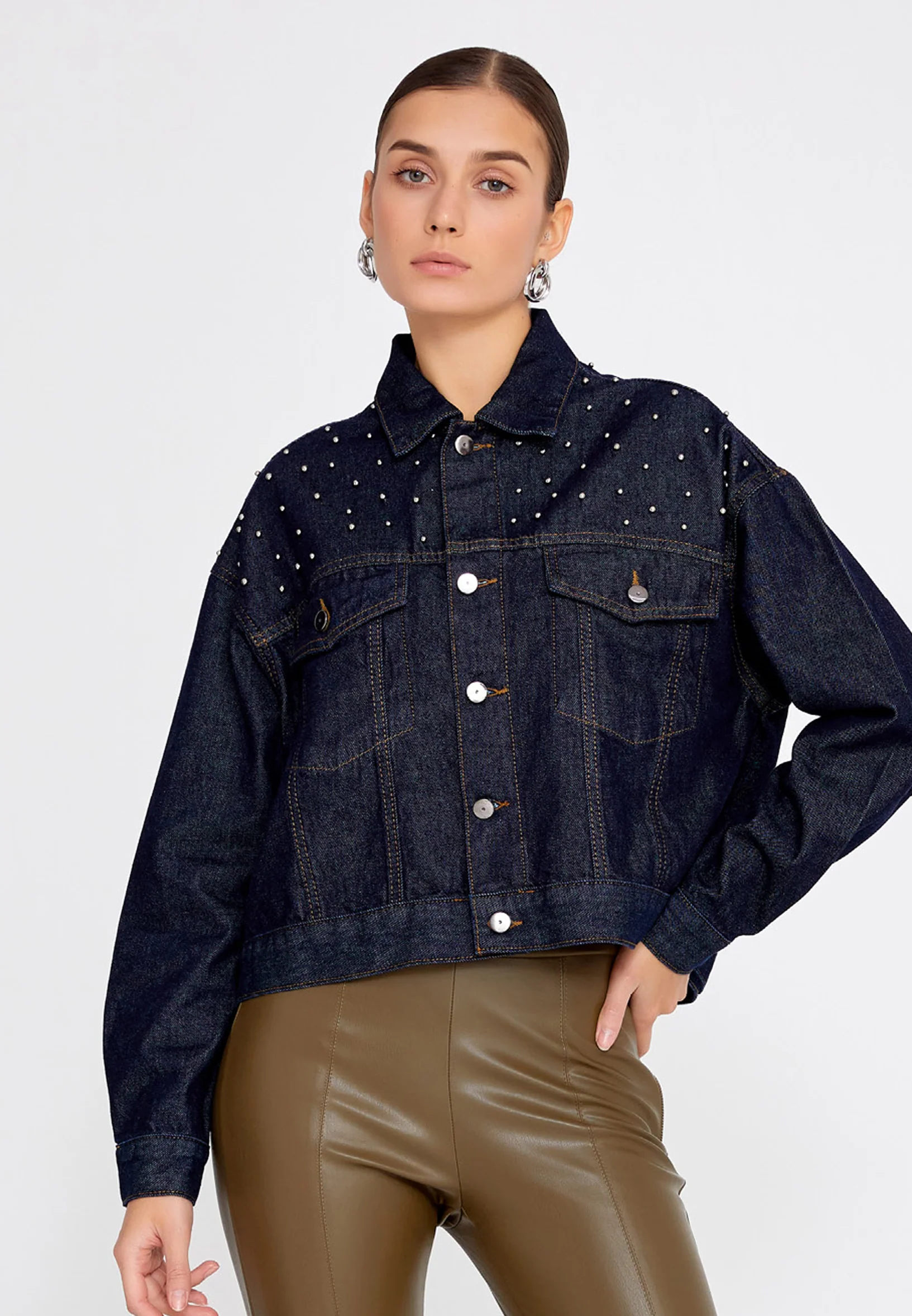 Long Sleeve Denim Solid Color Regular Jacket ber23k8131 - Image 5