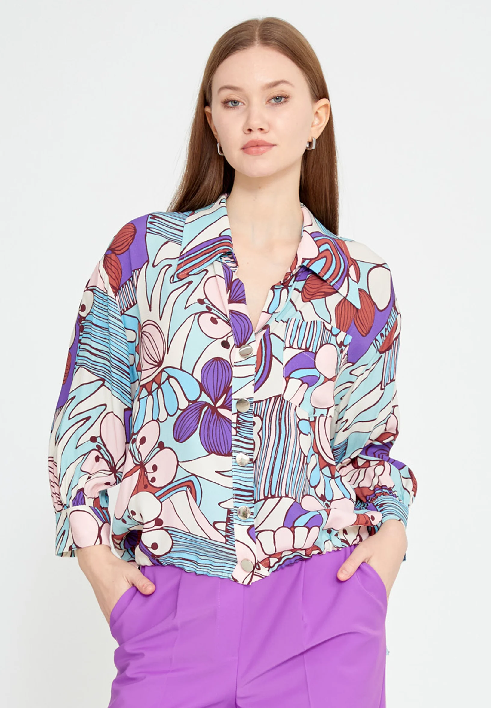 Long Sleeve Floral Regular Blouse kmy24y10422 - Image 4