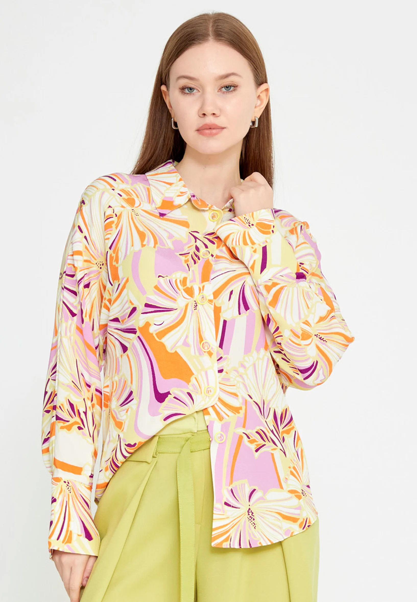 Long Sleeve Floral Regular Shirt kmy24y10426 - Image 4