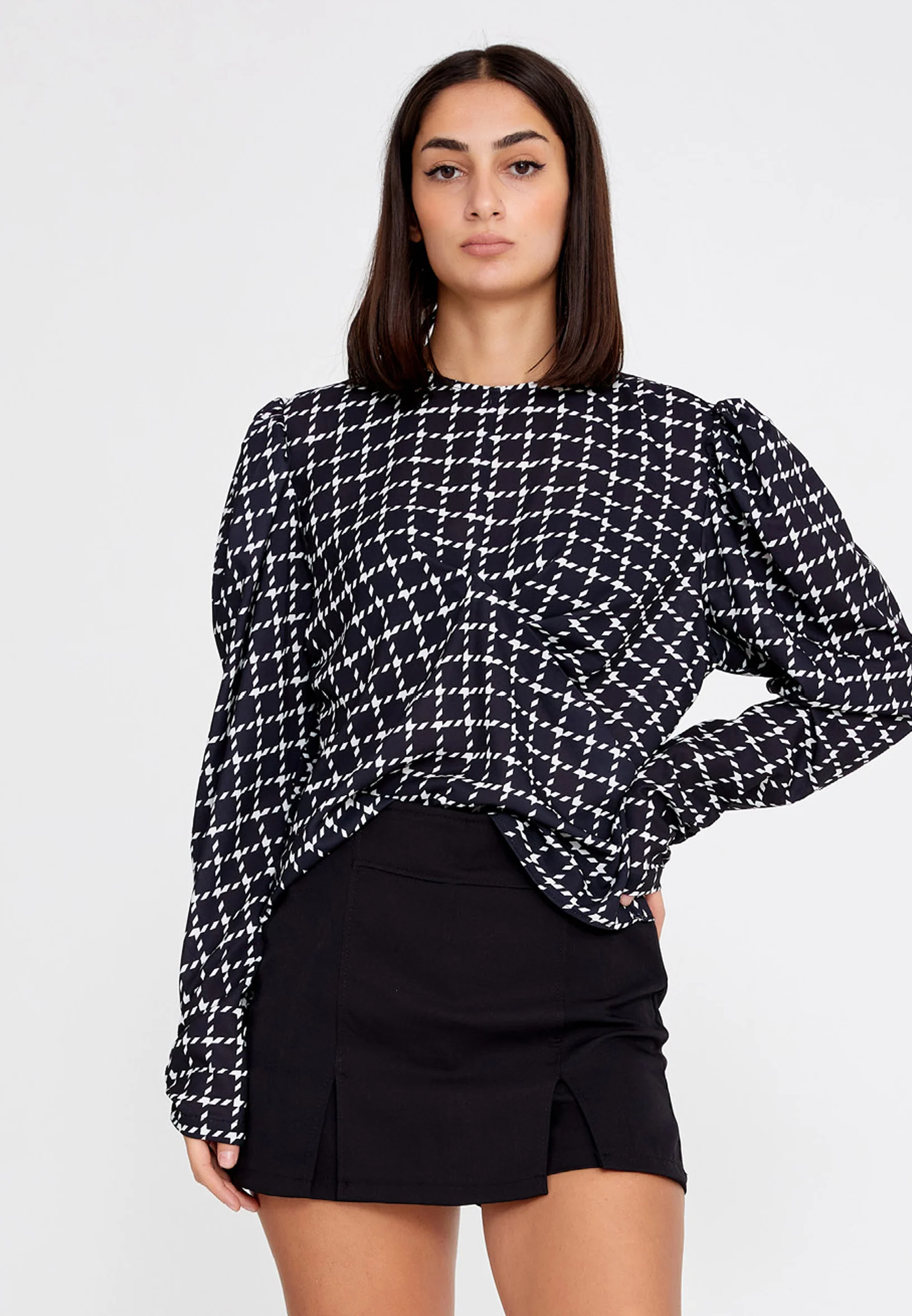 Long Sleeve Geometric Regular Blouse ber23k4102