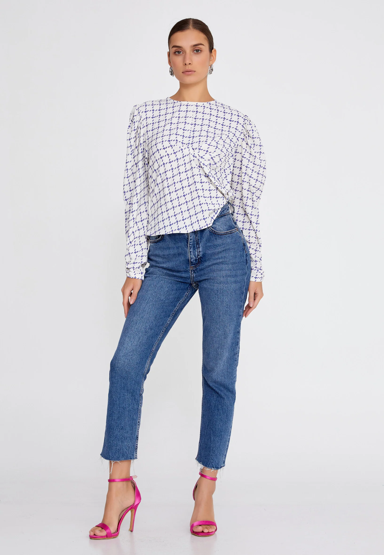 Long Sleeve Geometric Regular Blouse ber23k4102 - Image 10