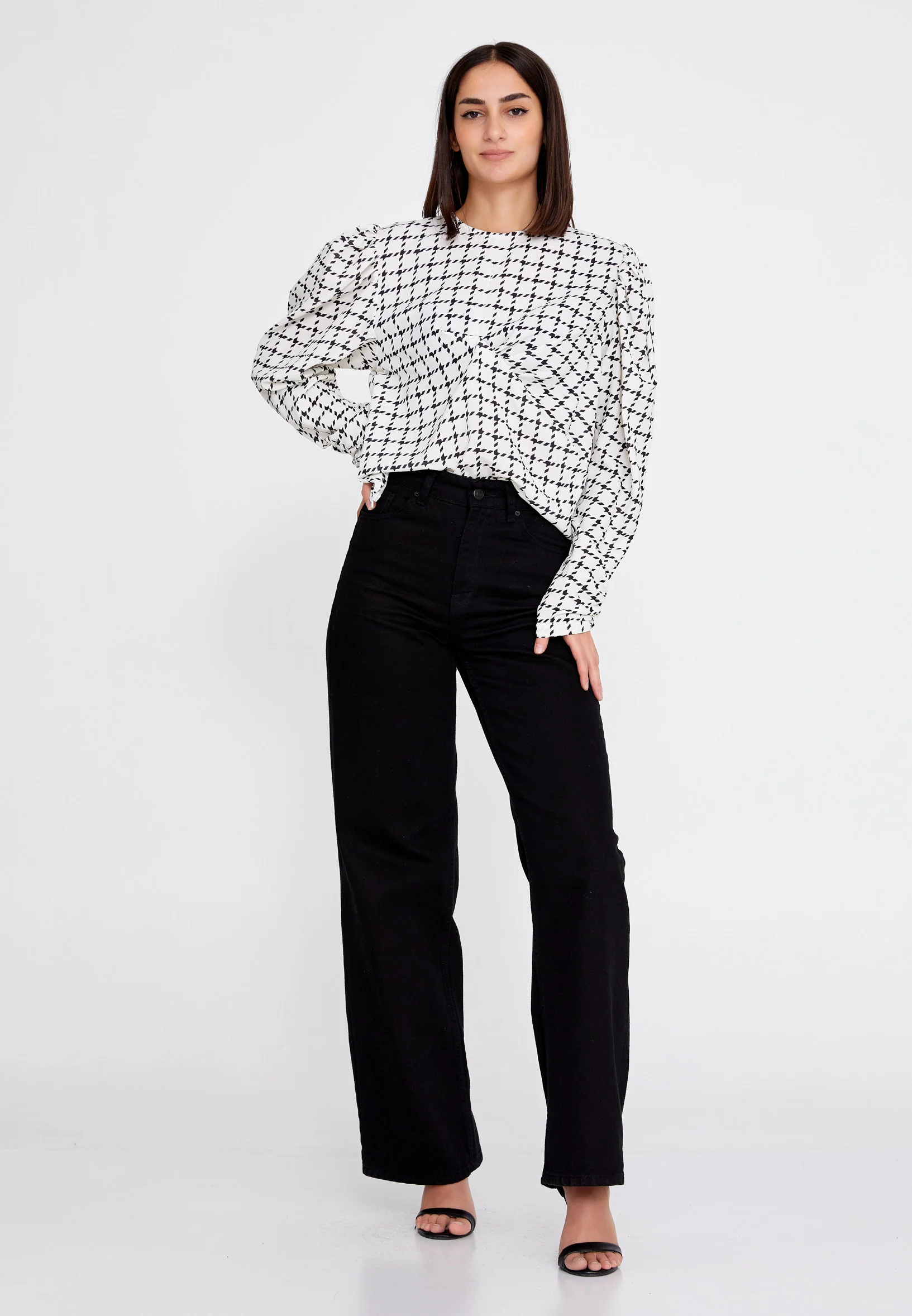 Long Sleeve Geometric Regular Blouse ber23k4102 - Image 6